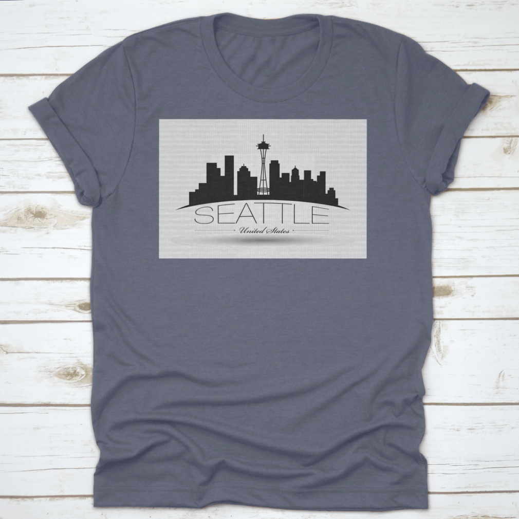 Dark Inked Linear Banner Vector showcasing the Seattle Washington skyline, featuring iconic buildings and a stylish design.