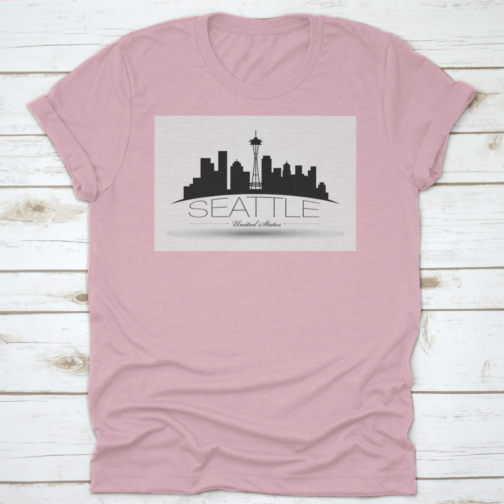 Dark Inked Linear Banner Vector showcasing the Seattle Washington skyline, featuring iconic buildings and a stylish design.