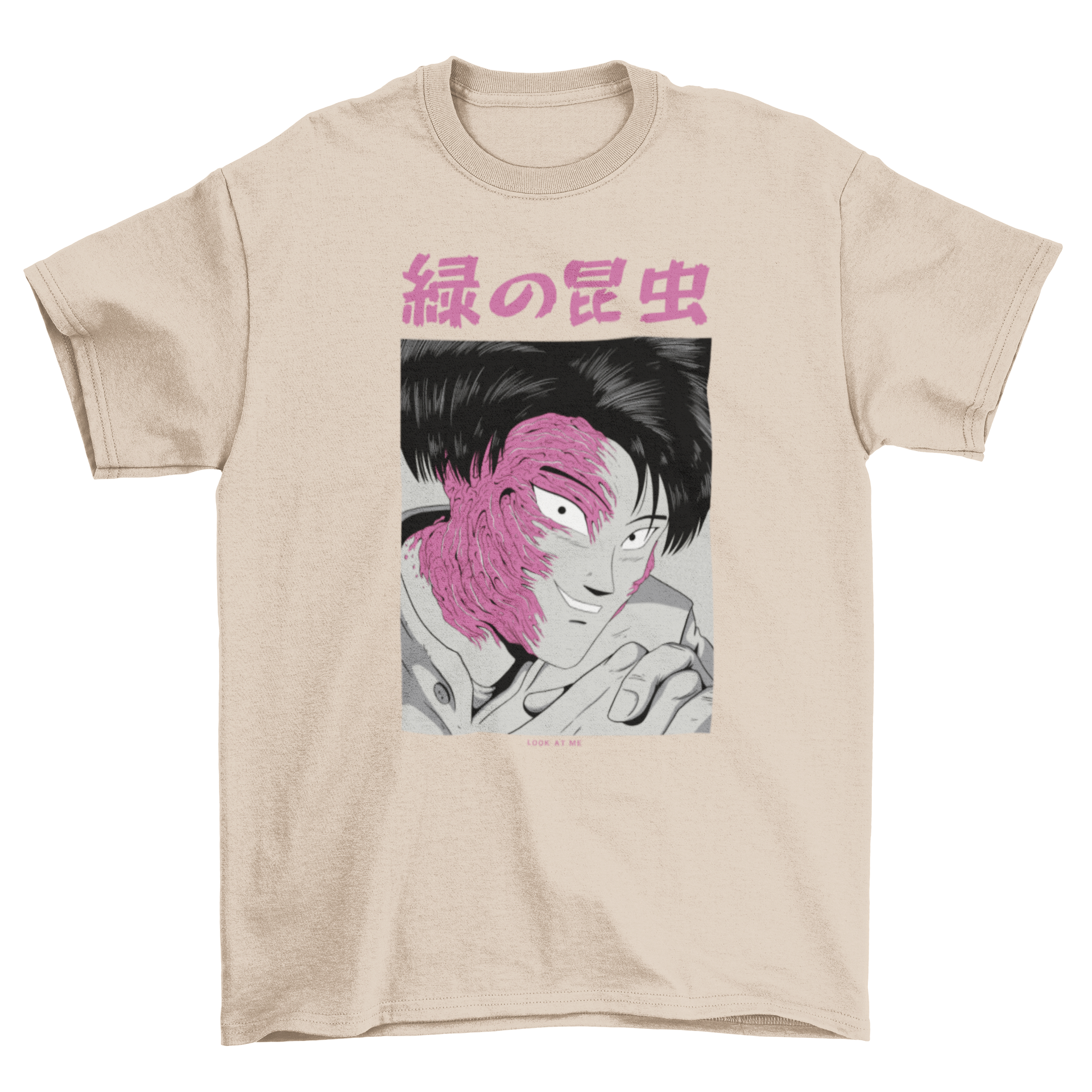 Dark Scary Creepy Japanese horror Halloween face Anime Character t-shirt design featuring an eerie anime character.