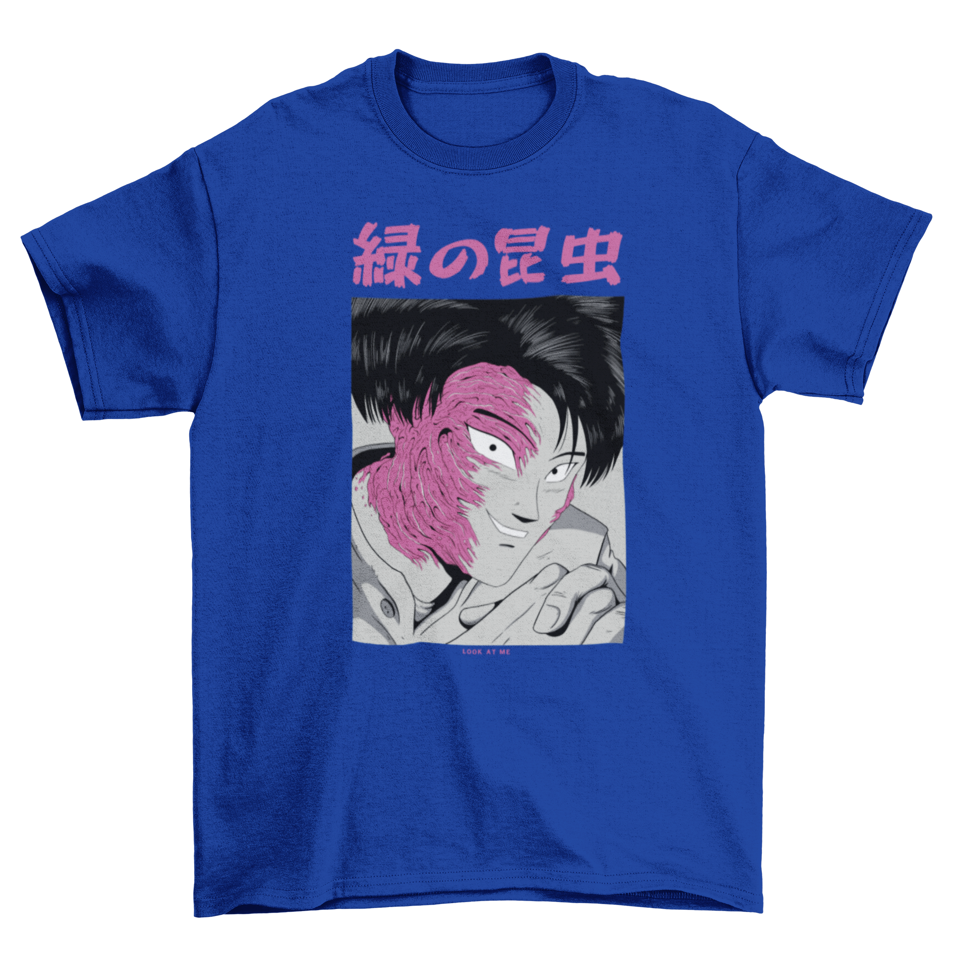 Dark Scary Creepy Japanese horror Halloween face Anime Character t-shirt design featuring an eerie anime character.