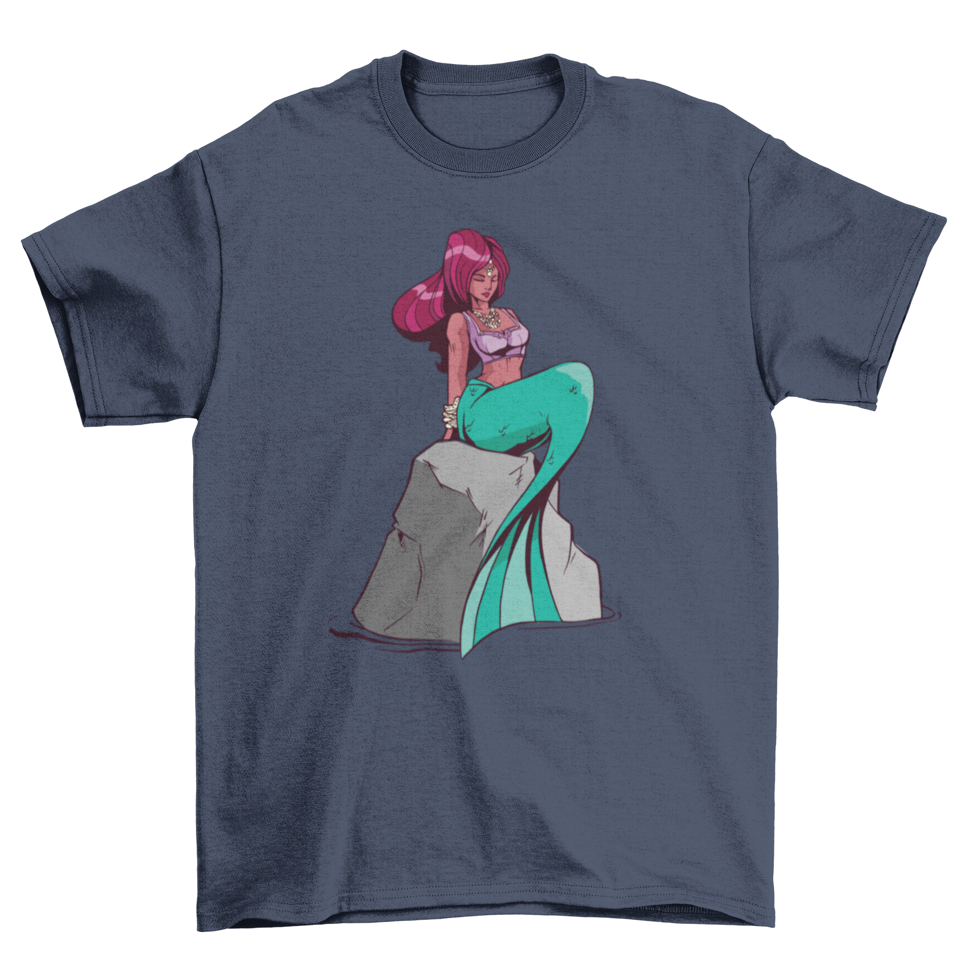 A stylish Dark Skin Mermaid T-shirt featuring a beautifully illustrated mermaid with dark skin, perfect for casual wear.