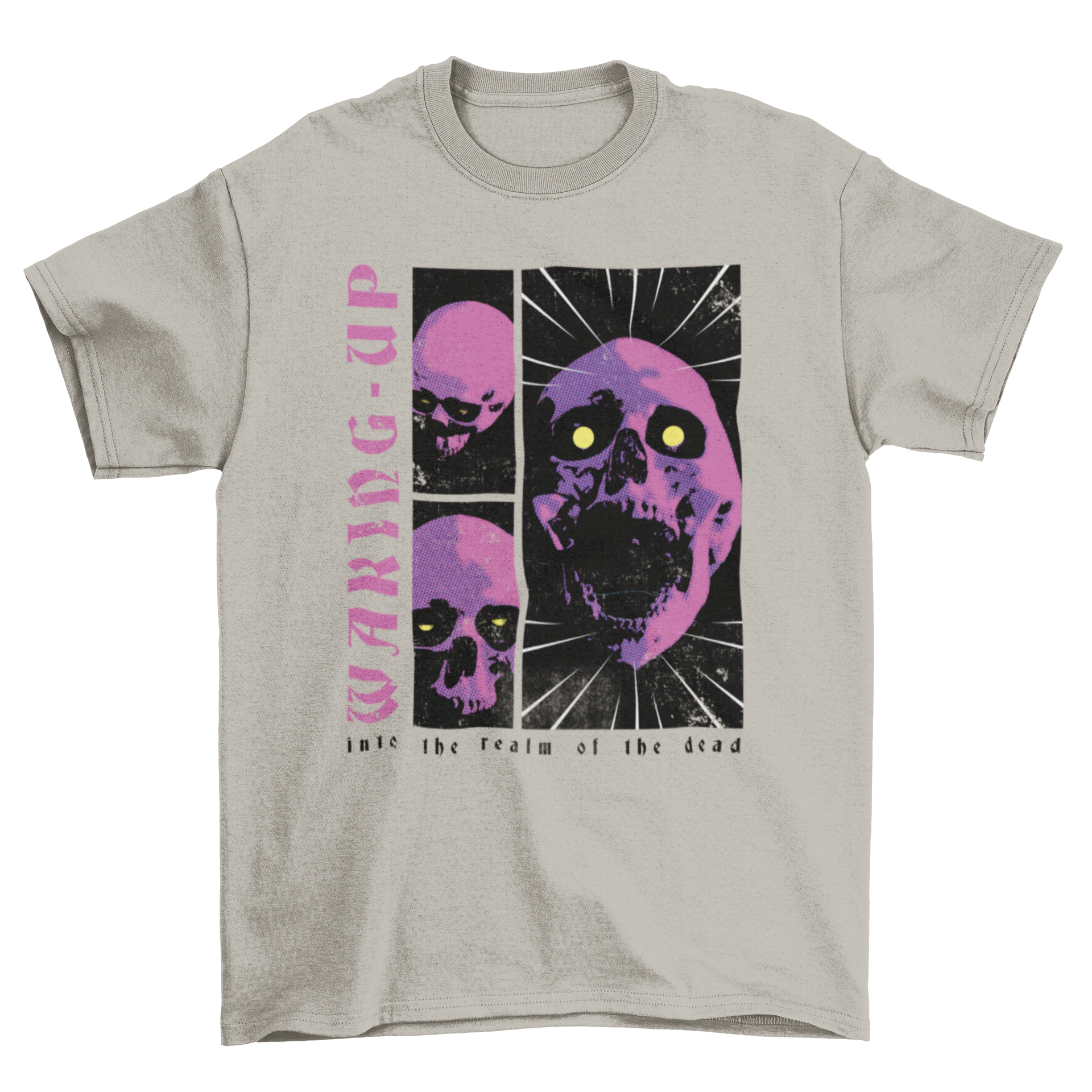 Death Scary Fashion Halloween t-shirt featuring a skull design and the quote 'Waking-up into the realm of the dead'.