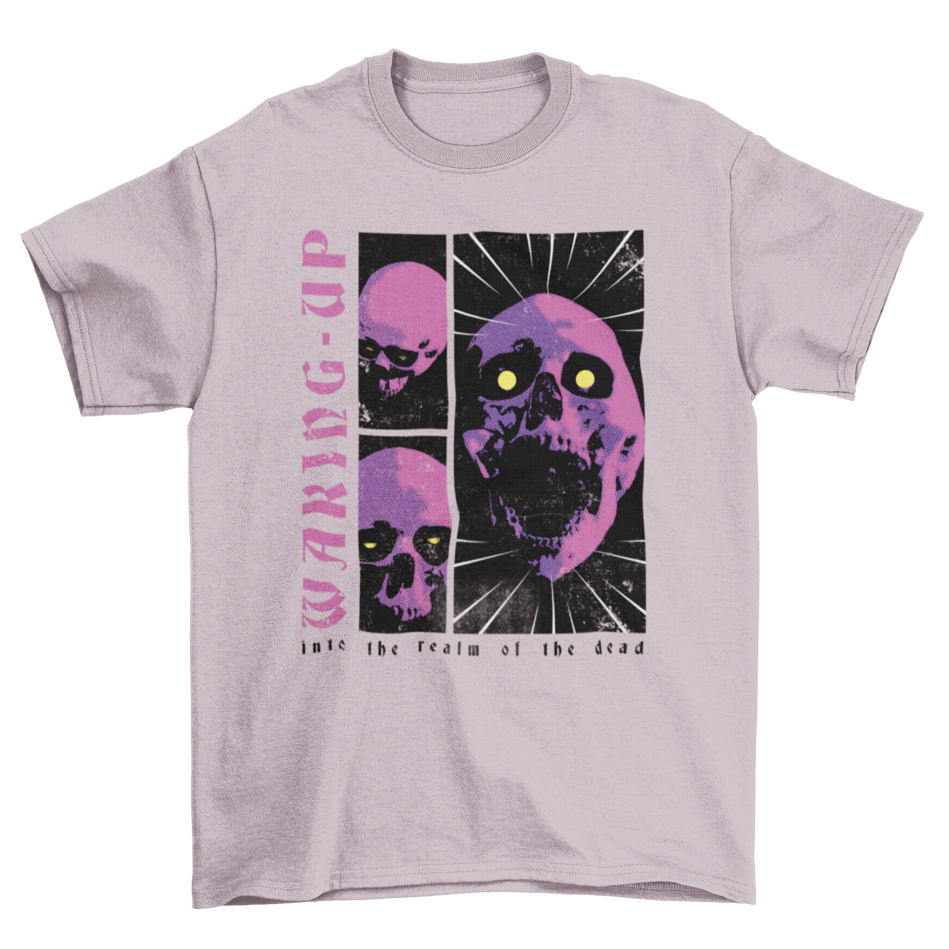 Death Scary Fashion Halloween t-shirt featuring a skull design and the quote 'Waking-up into the realm of the dead'.