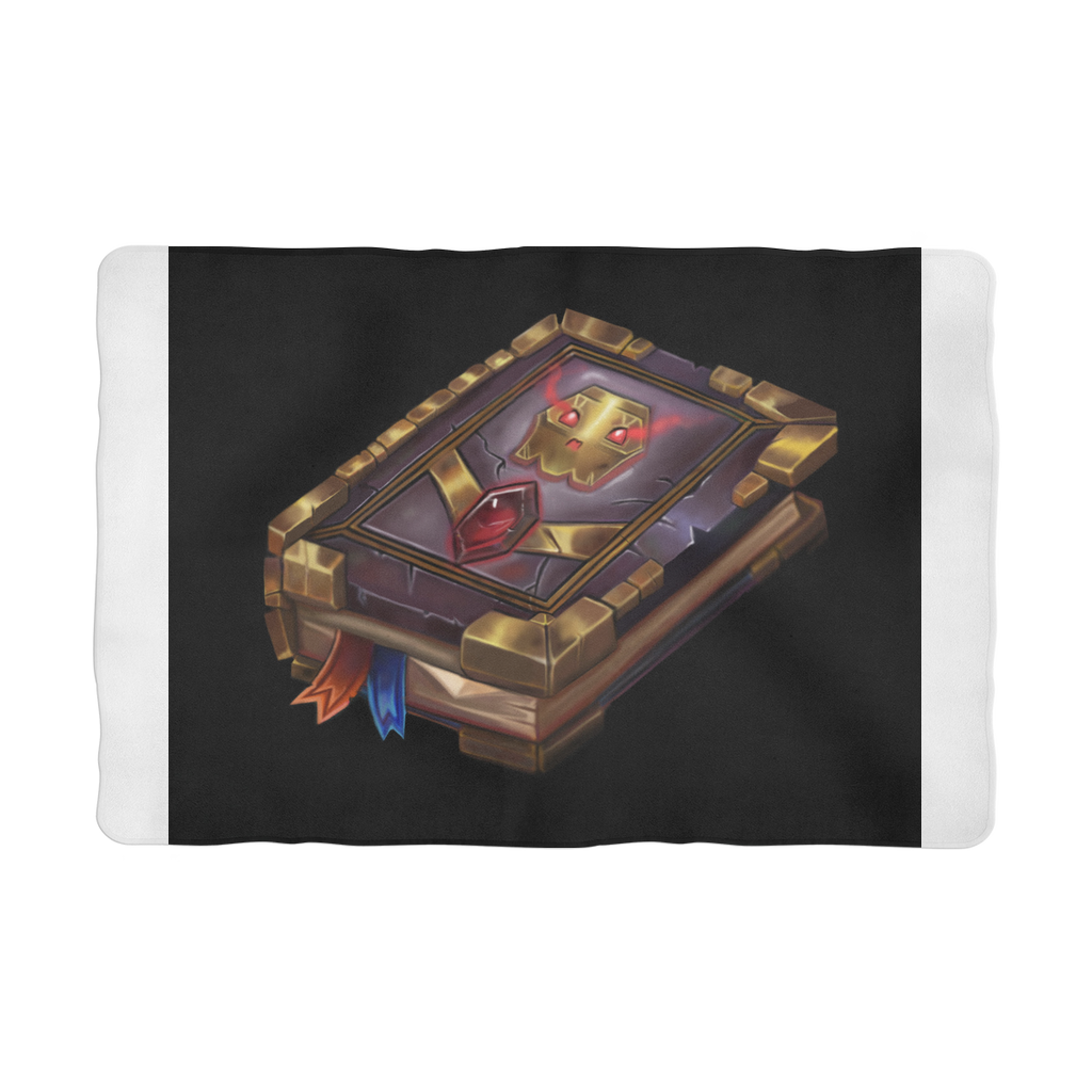 Death Spell Book Sublimation Pet Blanket made of soft polar fleece, featuring a whimsical design and a white back.