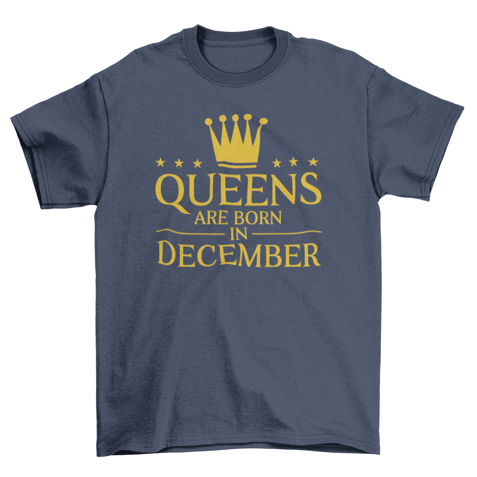 Editable t-shirt design featuring a crown and the text 'Queens are born in December'.