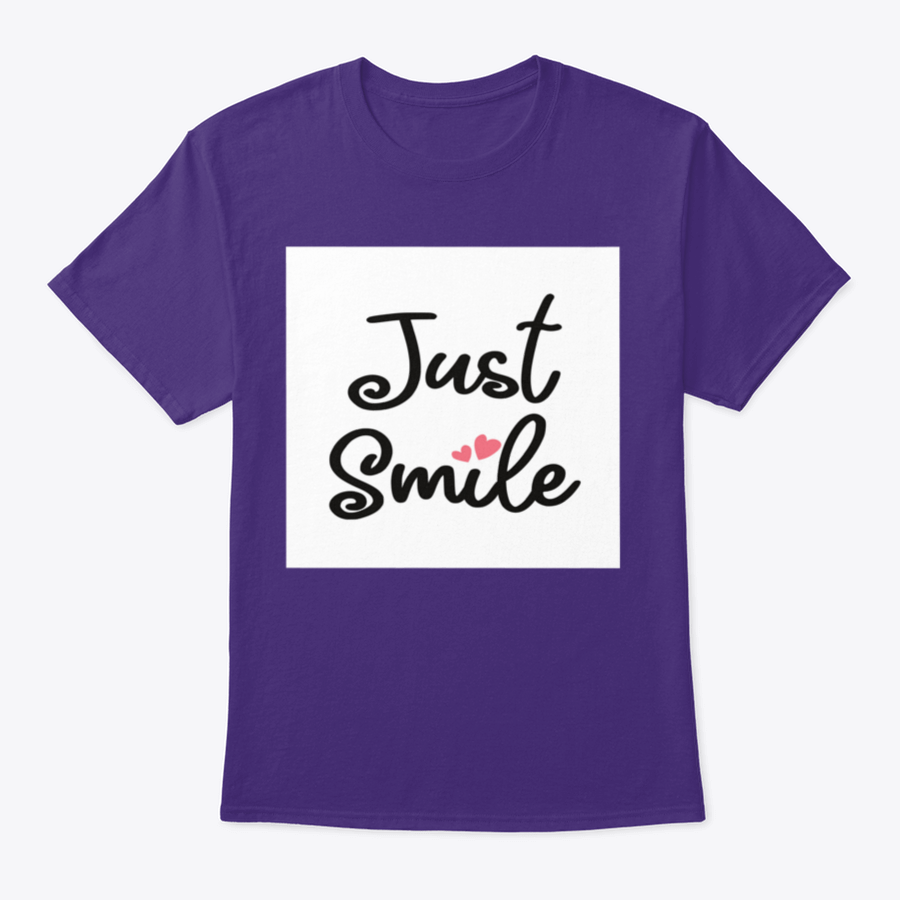 A stylish Decorative Just Smile Slogan T-shirt made from 100% cotton, featuring a positive message in a classic fit.