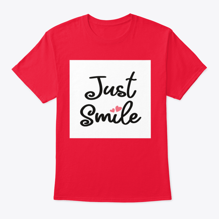 A stylish Decorative Just Smile Slogan T-shirt made from 100% cotton, featuring a positive message in a classic fit.
