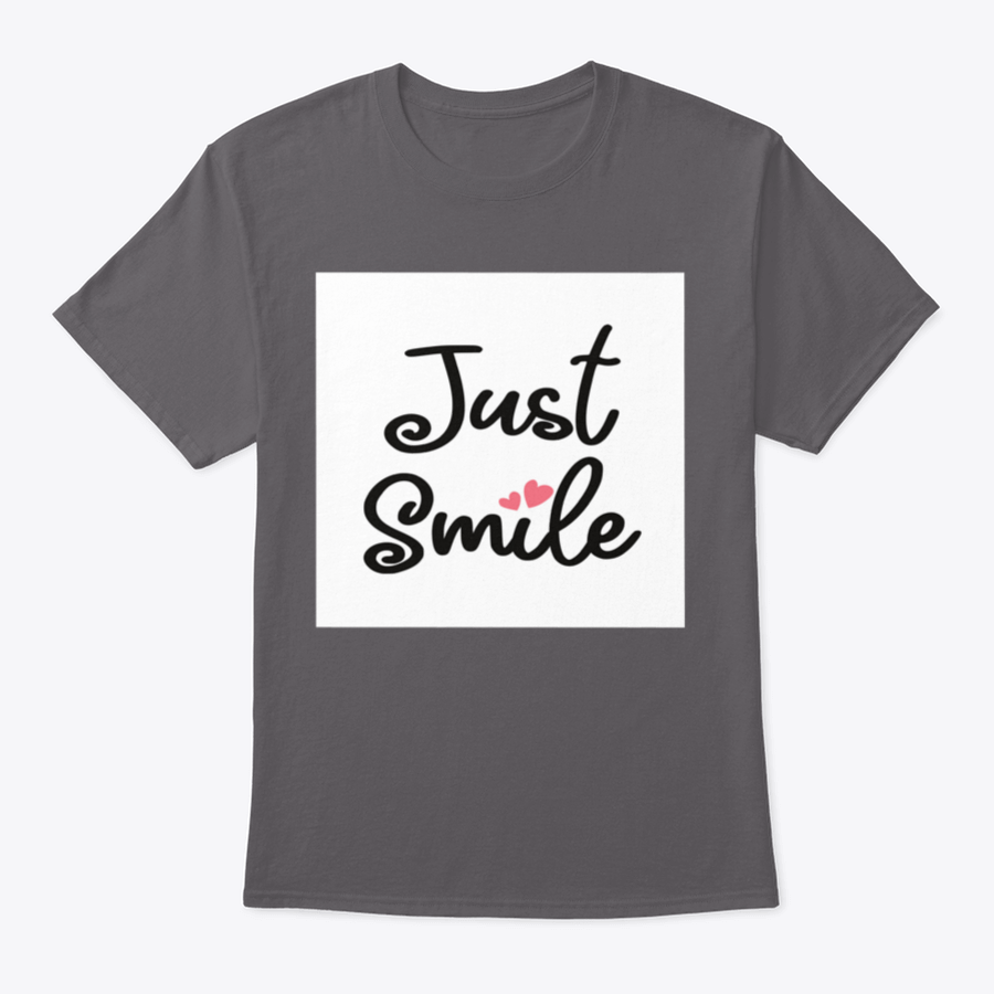 A stylish Decorative Just Smile Slogan T-shirt made from 100% cotton, featuring a positive message in a classic fit.