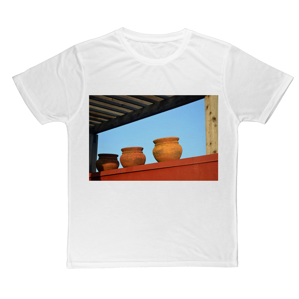 DecorativeVases2 Classic Sublimation Adult T-Shirt in various colors, showcasing its soft polyester fabric and sublimation printing design.