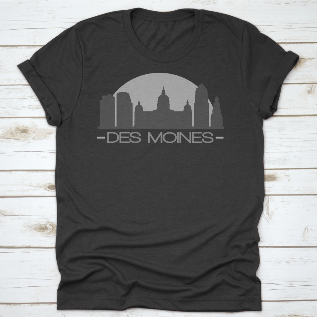 Des Moines Skyline Silhouette Stamp Vector design featuring iconic cityscape in a stylish graphic format.