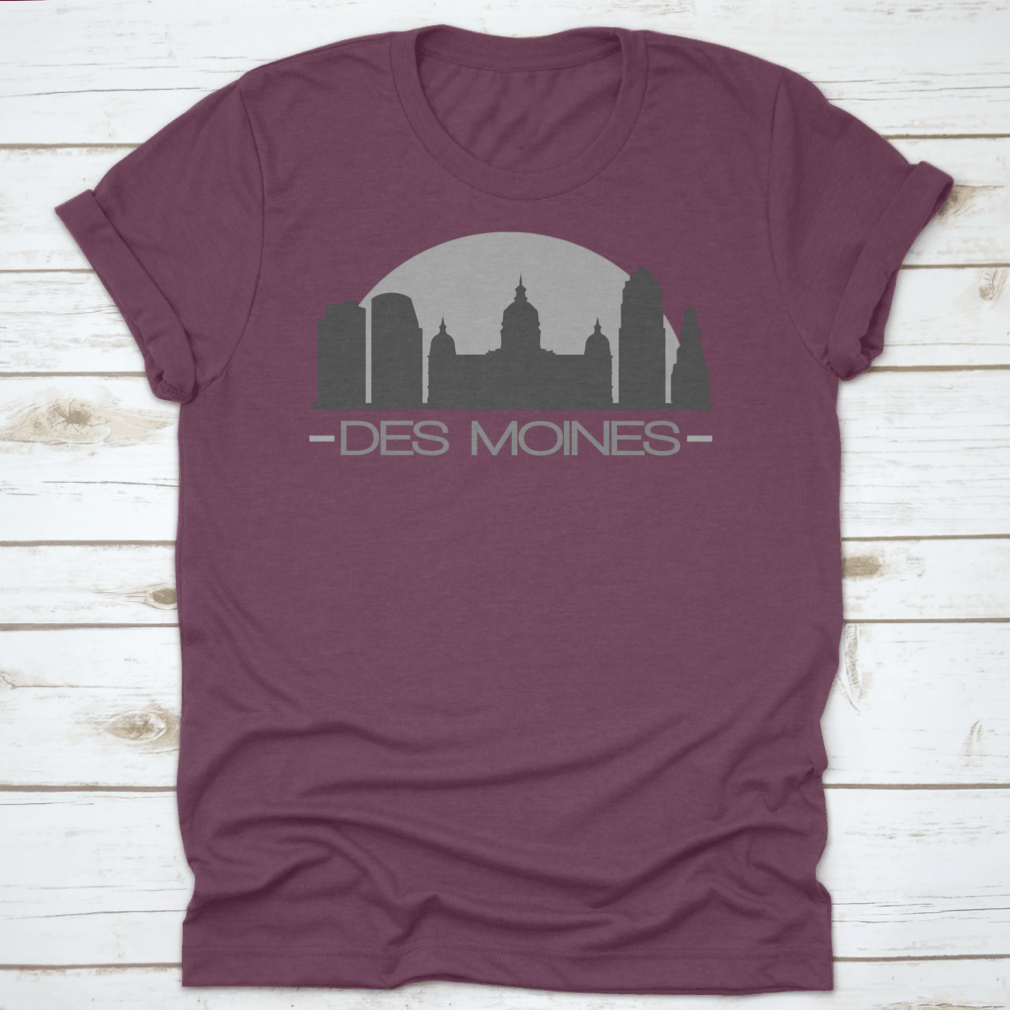 Des Moines Skyline Silhouette Stamp Vector design featuring iconic cityscape in a stylish graphic format.