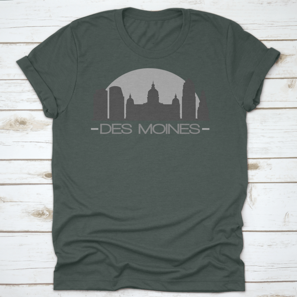 Des Moines Skyline Silhouette Stamp Vector design featuring iconic cityscape in a stylish graphic format.