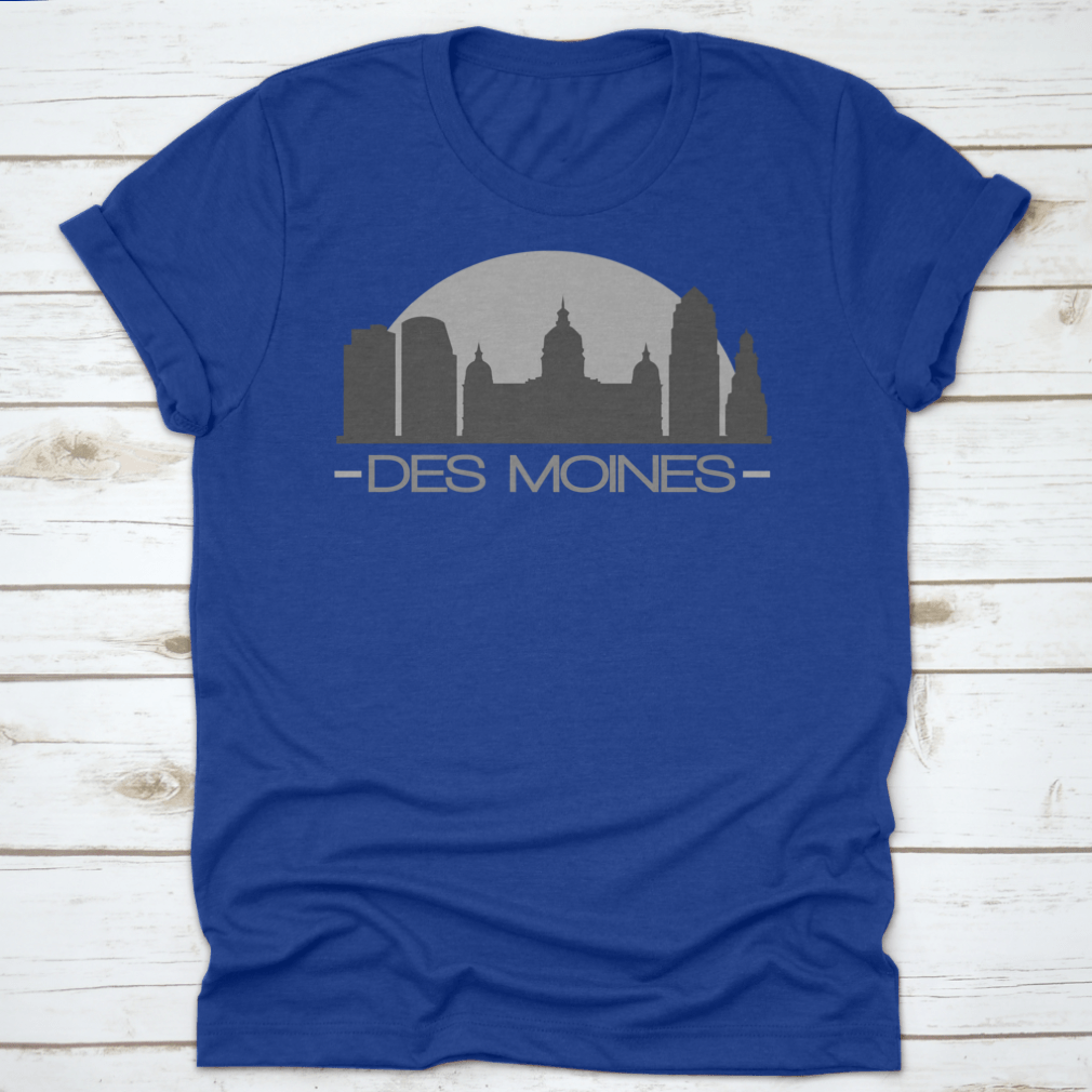 Des Moines Skyline Silhouette Stamp Vector design featuring iconic cityscape in a stylish graphic format.