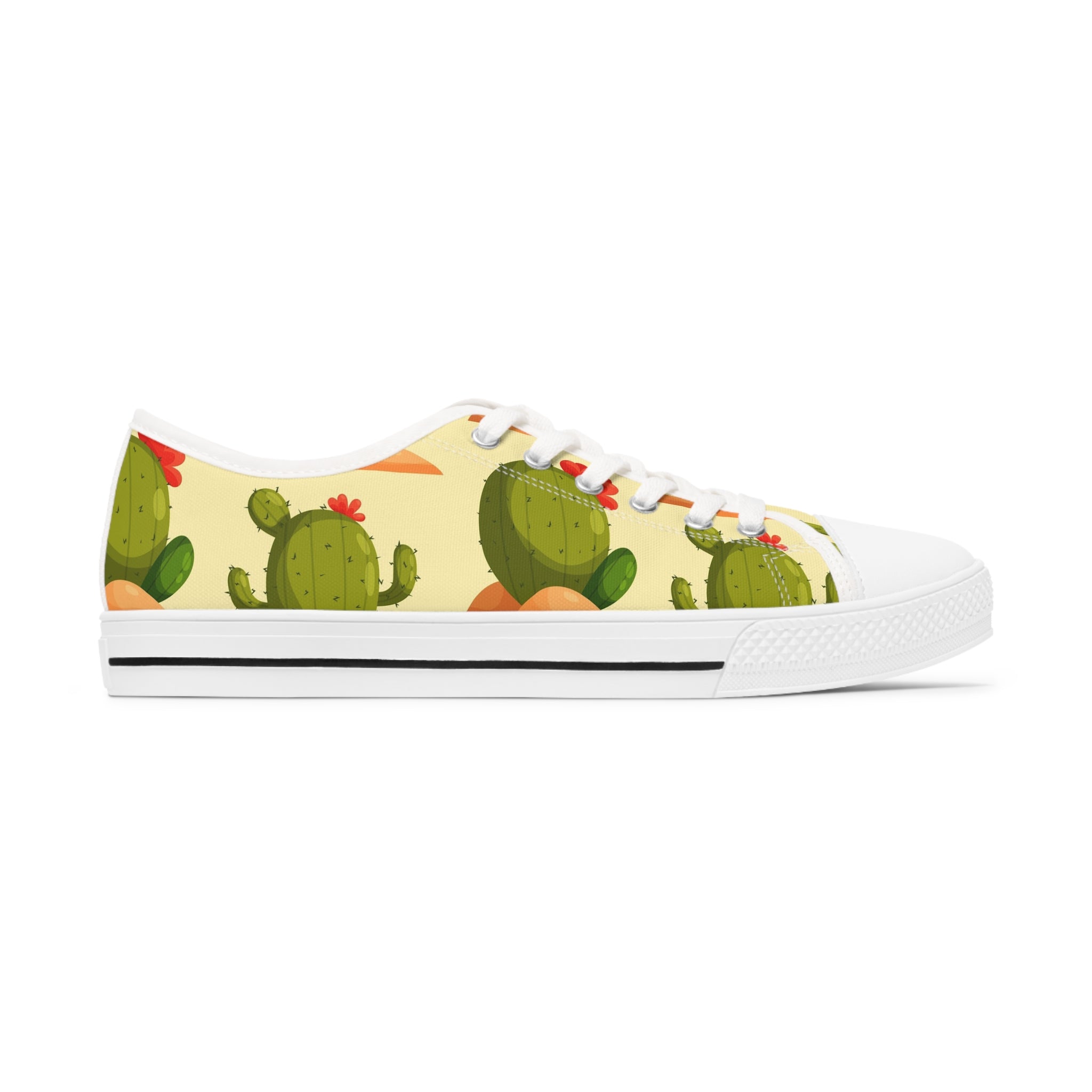 Desert Cactus Women's Low Top Sneakers in black and white options, showcasing breathable canvas and stylish design.