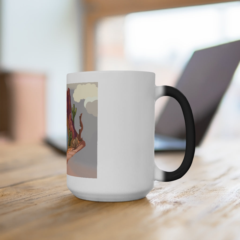 Desert Color Changing Mug showcasing its color-changing feature with a warm beverage inside.
