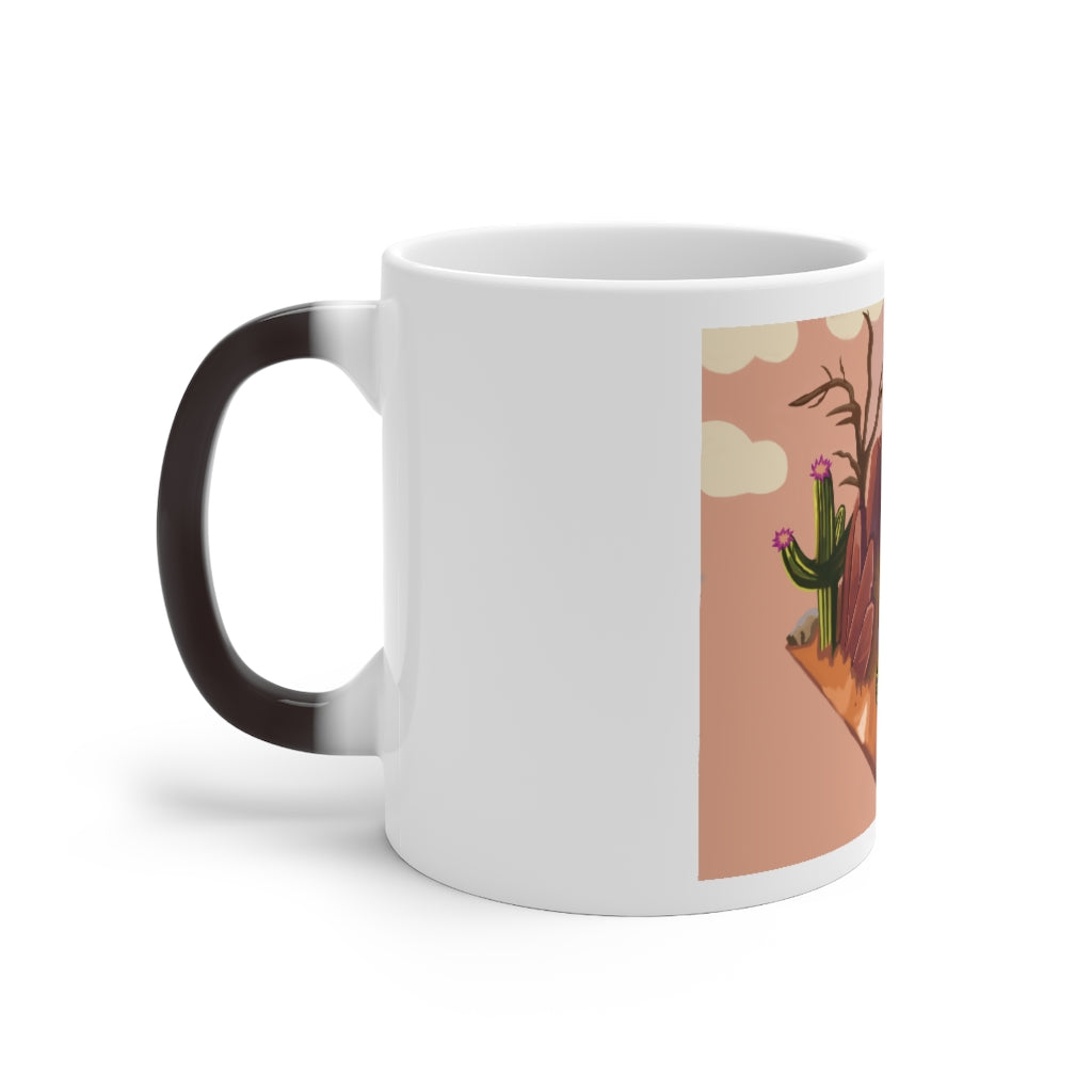 Desert Color Changing Mug showcasing its color-changing feature with a warm beverage inside.
