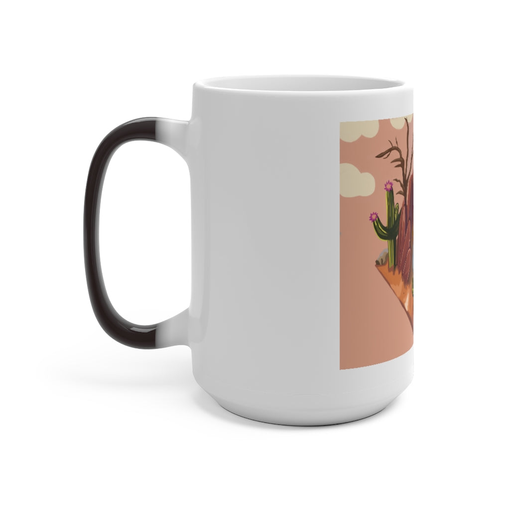 Desert Color Changing Mug showcasing its color-changing feature with a warm beverage inside.
