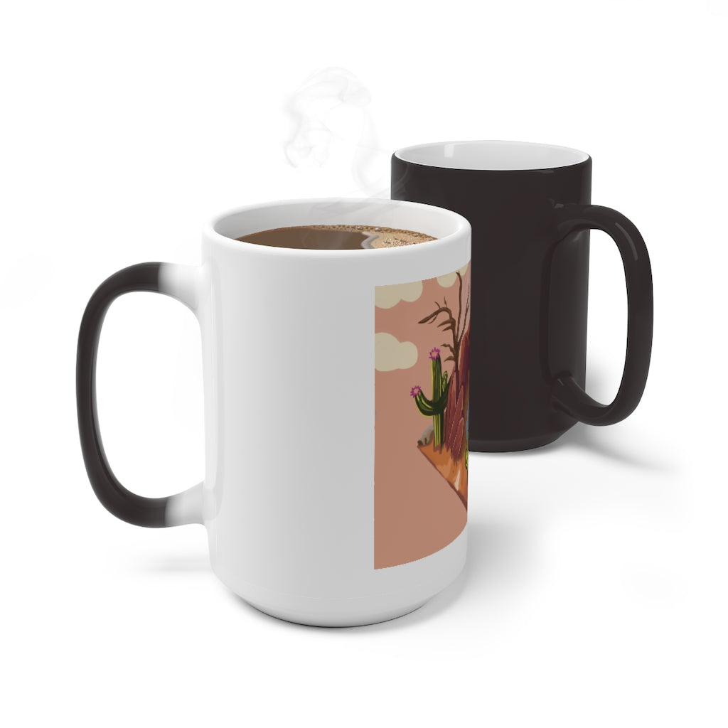 Desert Color Changing Mug showcasing its color-changing feature with a warm beverage inside.