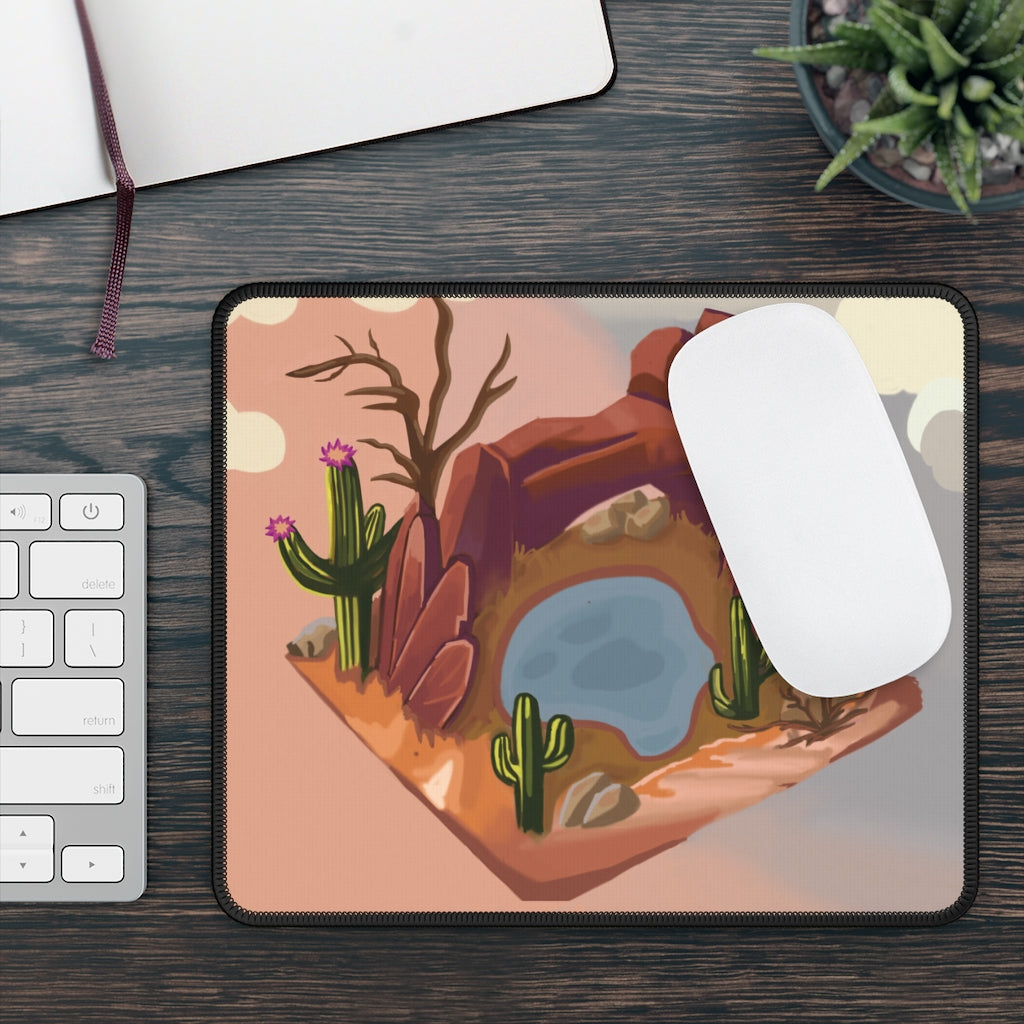 Desert Gaming Mouse Pad featuring vibrant custom designs and stitched edges, measuring 9x7 inches.