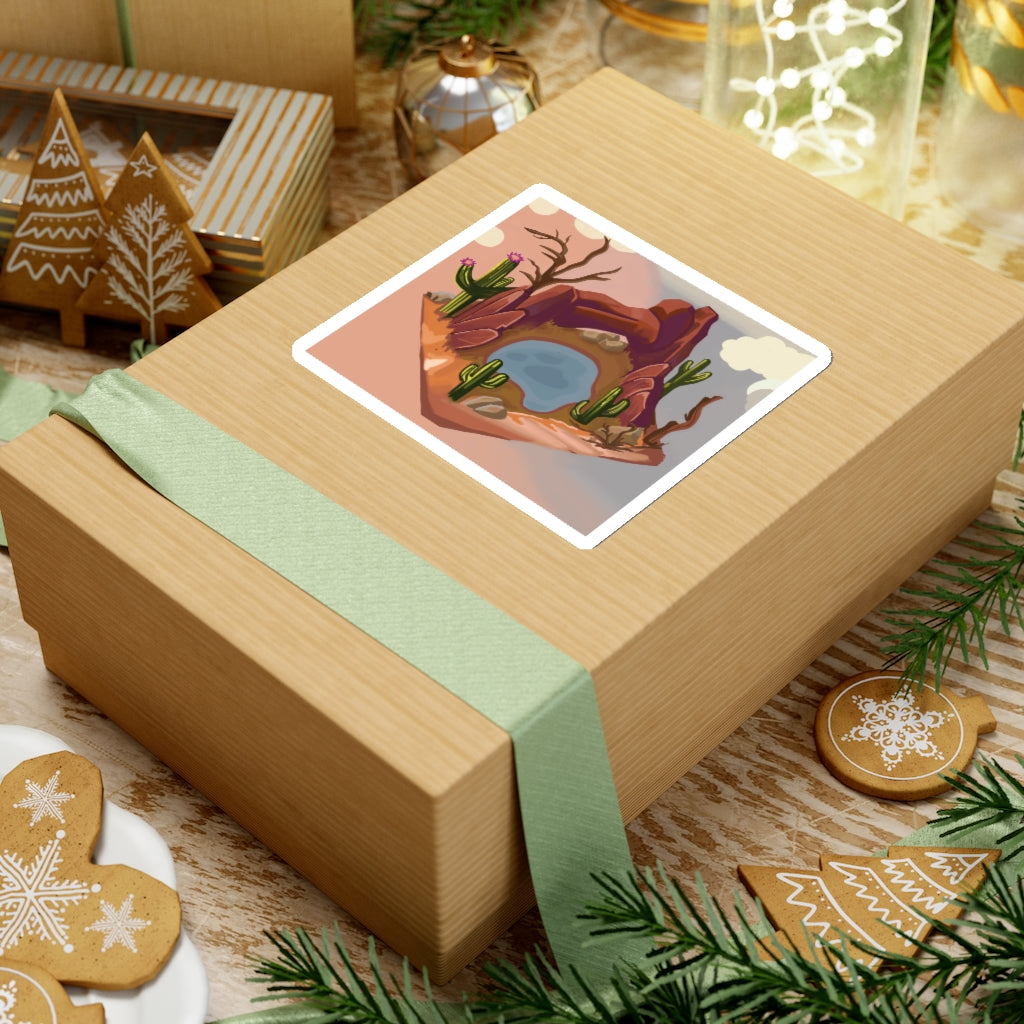 Desert Kiss-Cut Stickers showcasing various custom shapes and sizes on a clean background.