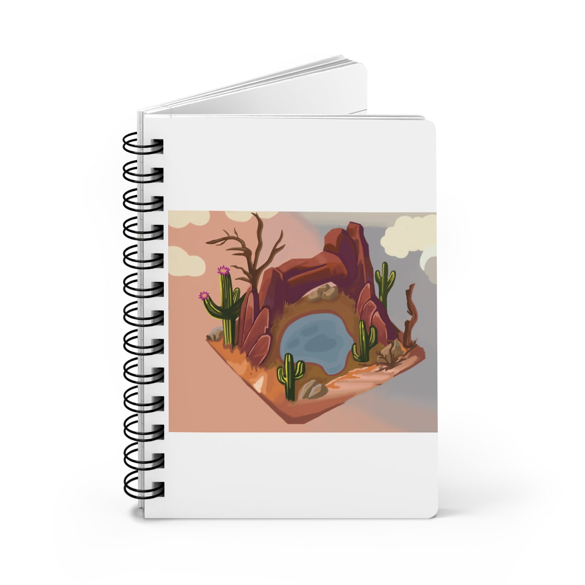 Desert Spiral Bound Journal with glossy laminated cover and lined pages, showcasing its stylish design and durability.