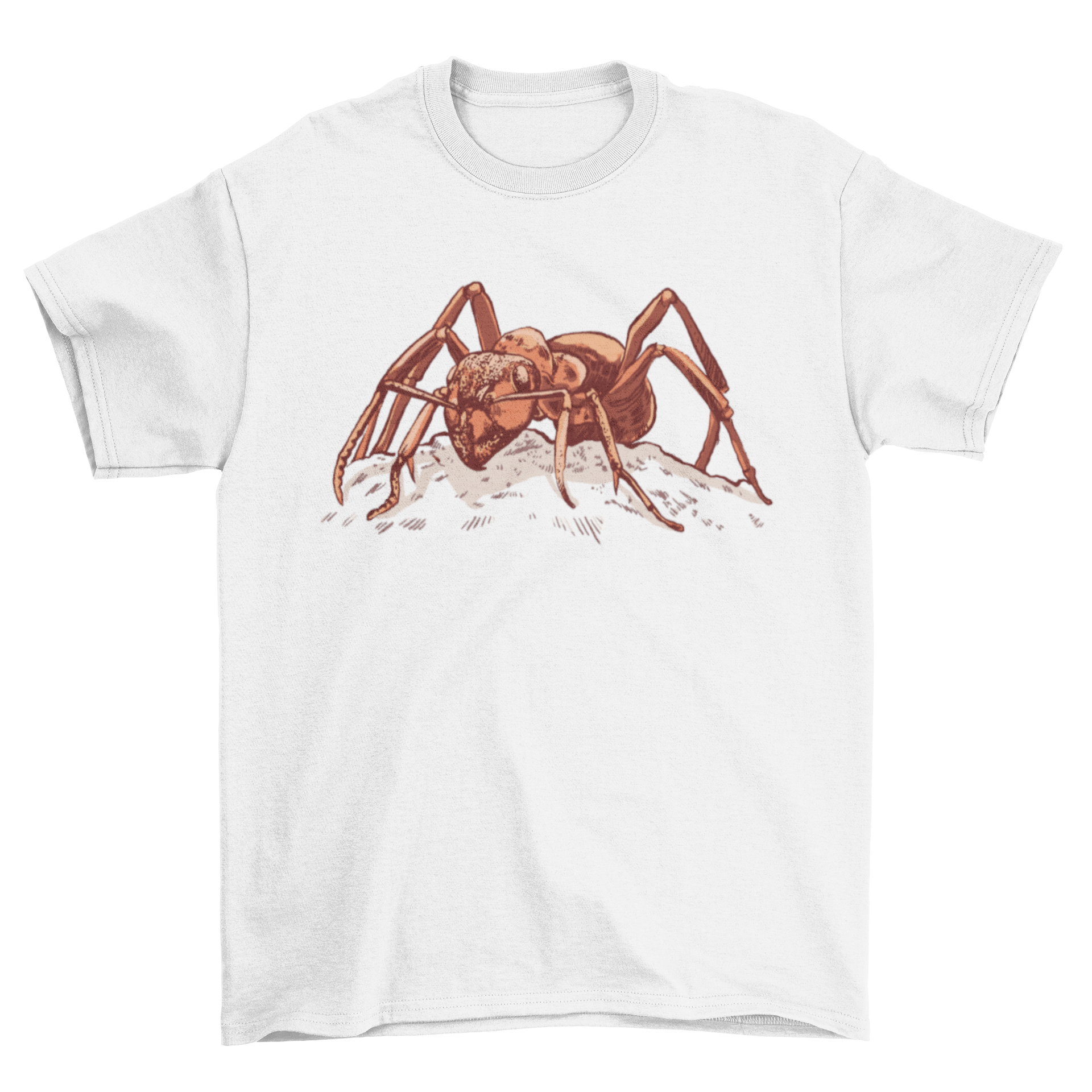 A stylish t-shirt featuring a detailed hand-drawn ant design, showcasing intricate details and vibrant colors.