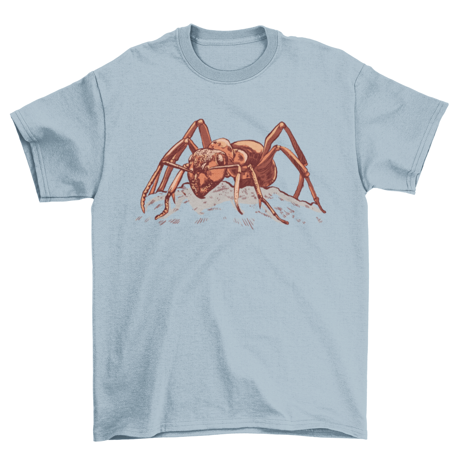 A stylish t-shirt featuring a detailed hand-drawn ant design, showcasing intricate details and vibrant colors.