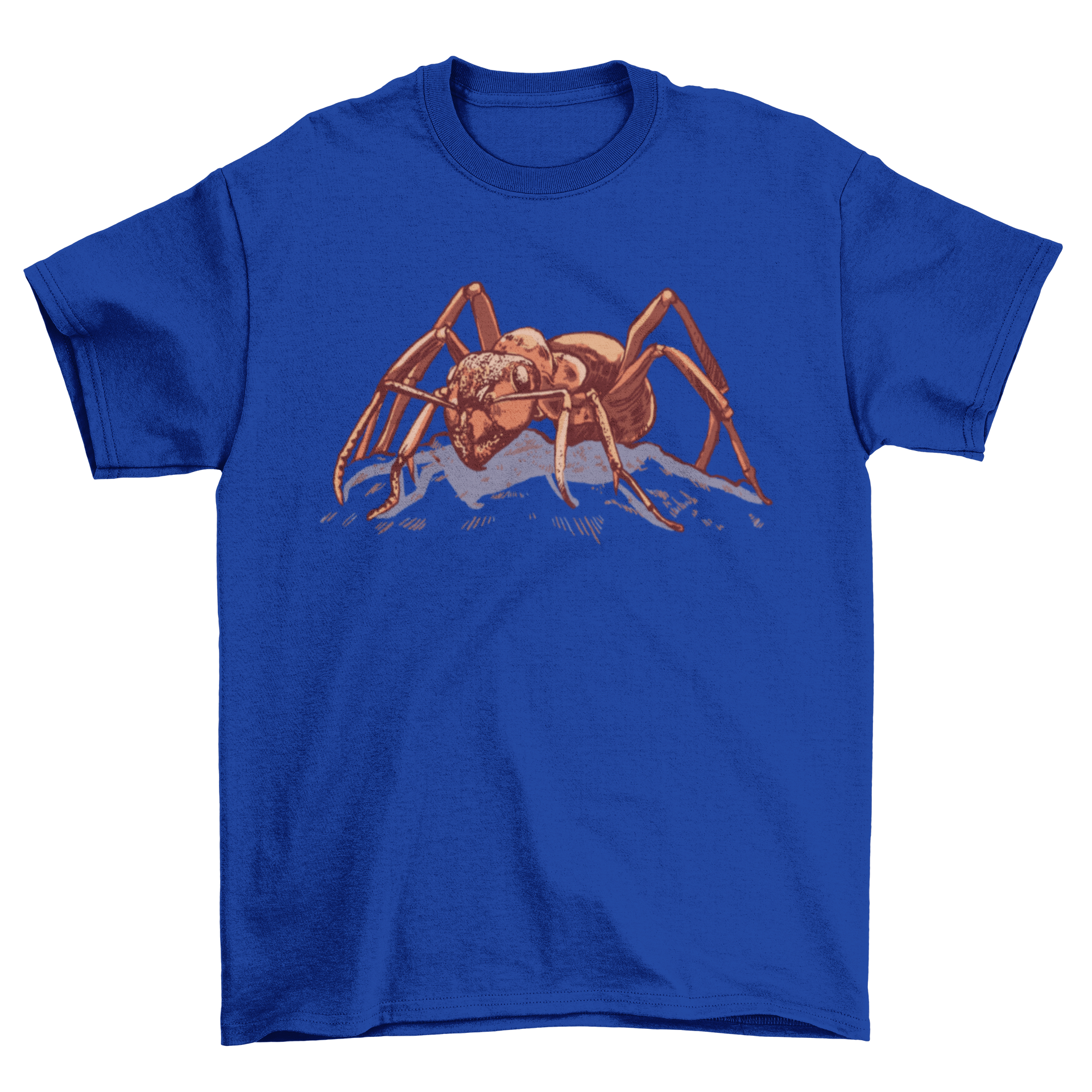 A stylish t-shirt featuring a detailed hand-drawn ant design, showcasing intricate details and vibrant colors.