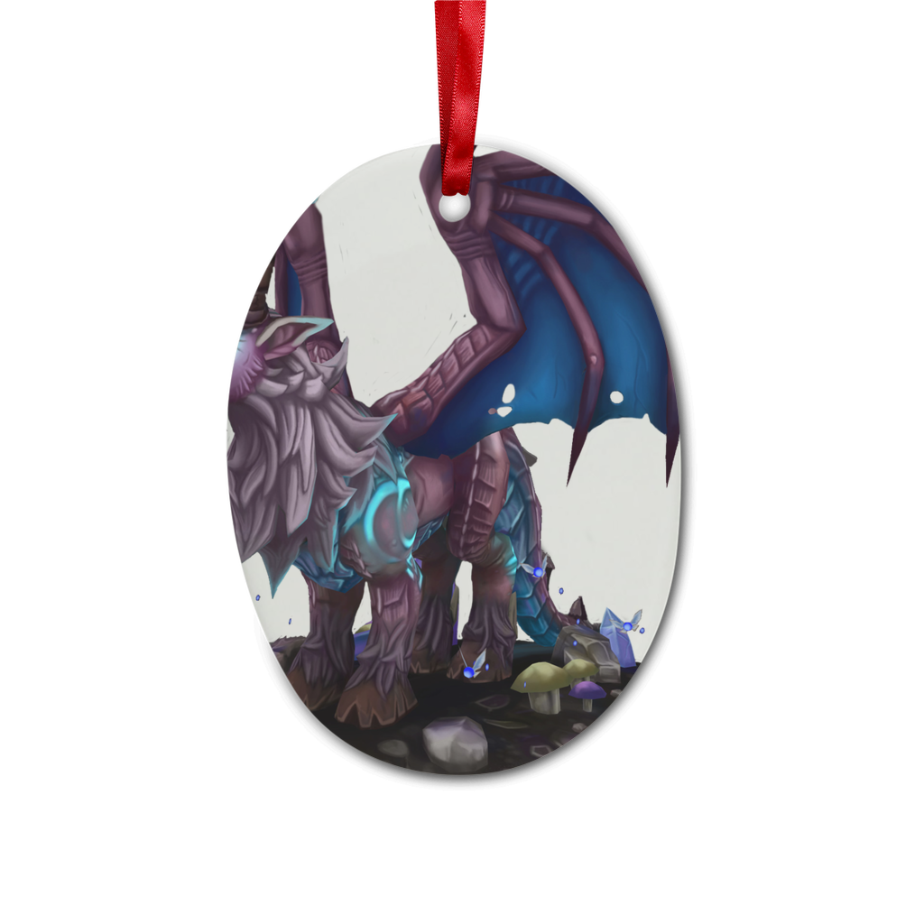 Deviant Dungeon Lurker Ceramic Hanging Ornament with red ribbon and gold string, perfect for Christmas decoration.