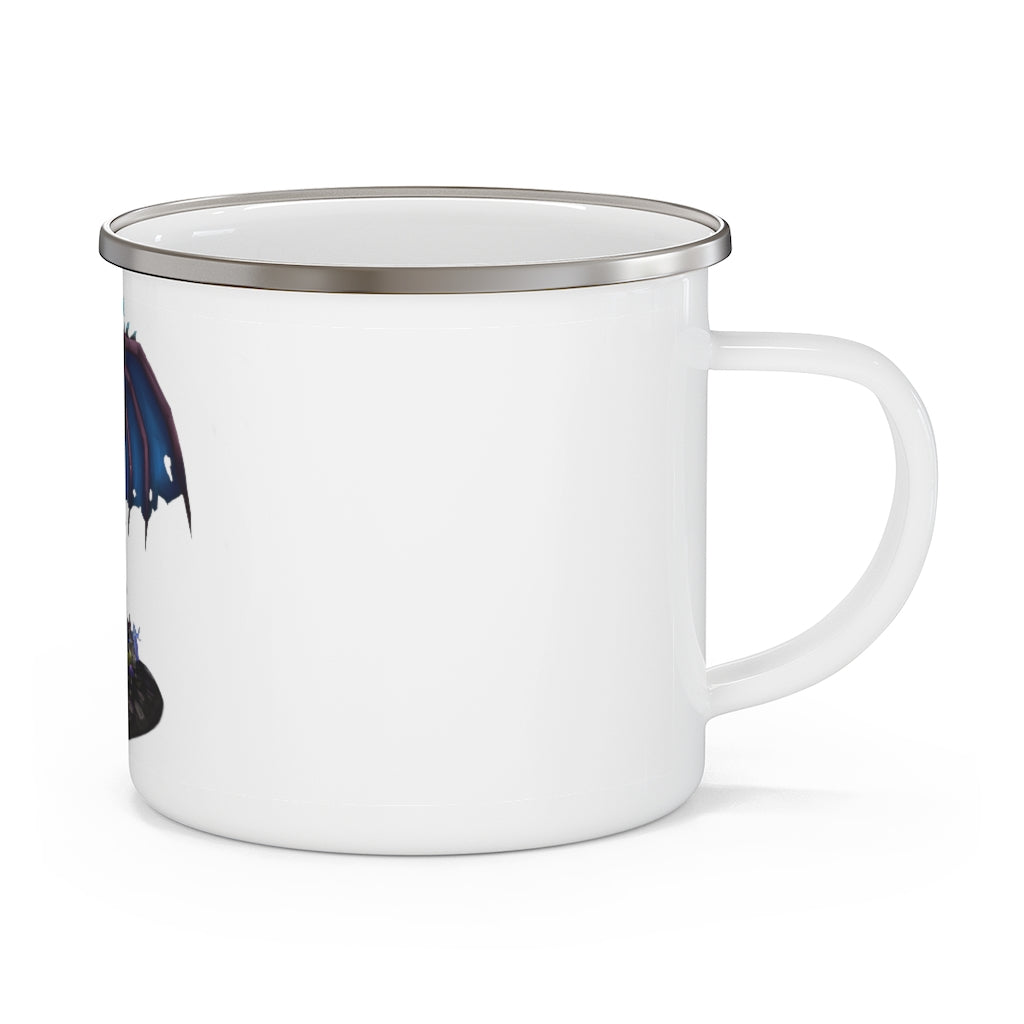Deviant Dungeon Lurker Enamel Camping Mug with a stylish design, perfect for outdoor adventures and customizable with personal prints.