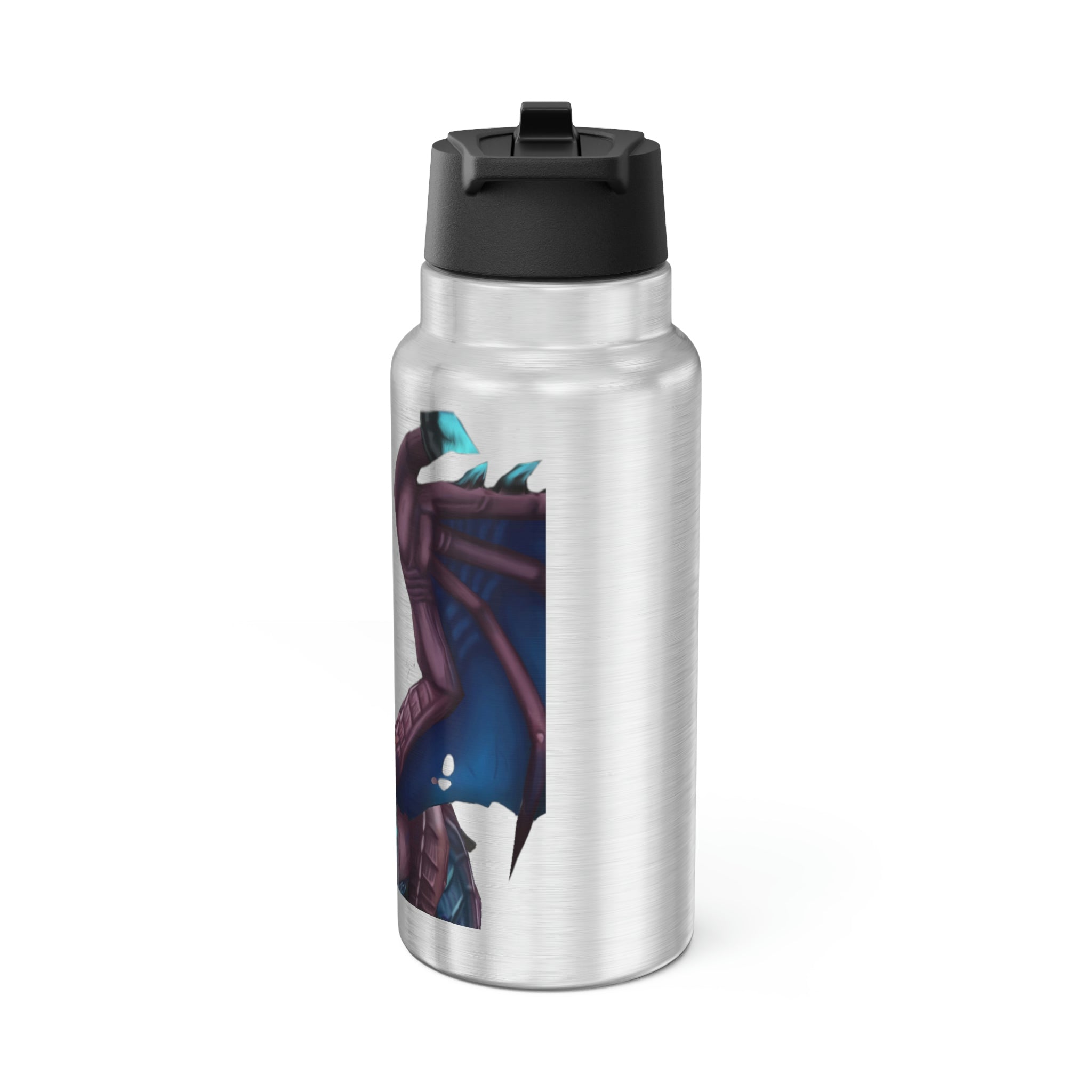 Deviant Dungeon Lurker Gator Tumbler, 32oz stainless steel with a black cap and straw, featuring customizable design.