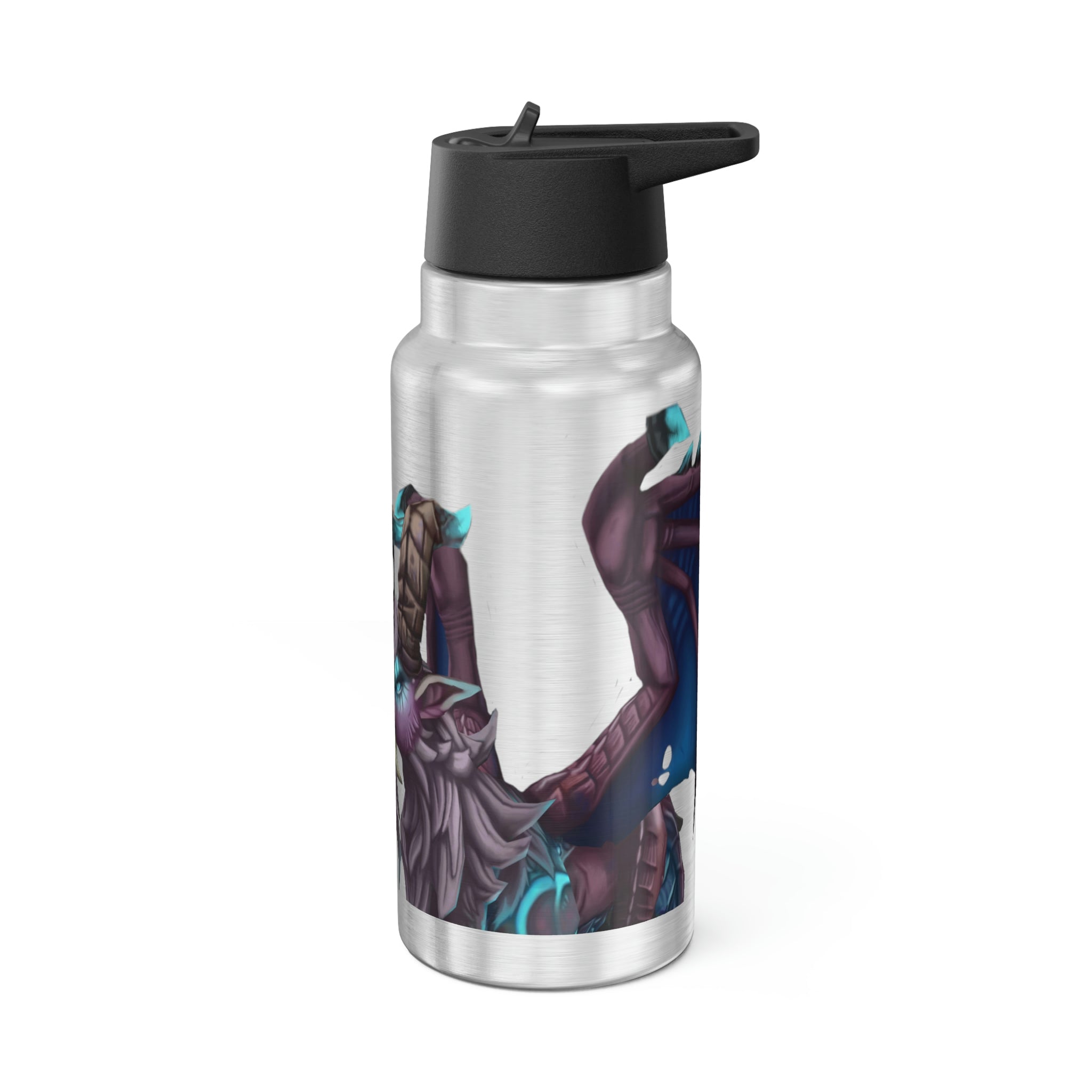 Deviant Dungeon Lurker Gator Tumbler, 32oz stainless steel with a black cap and straw, featuring customizable design.