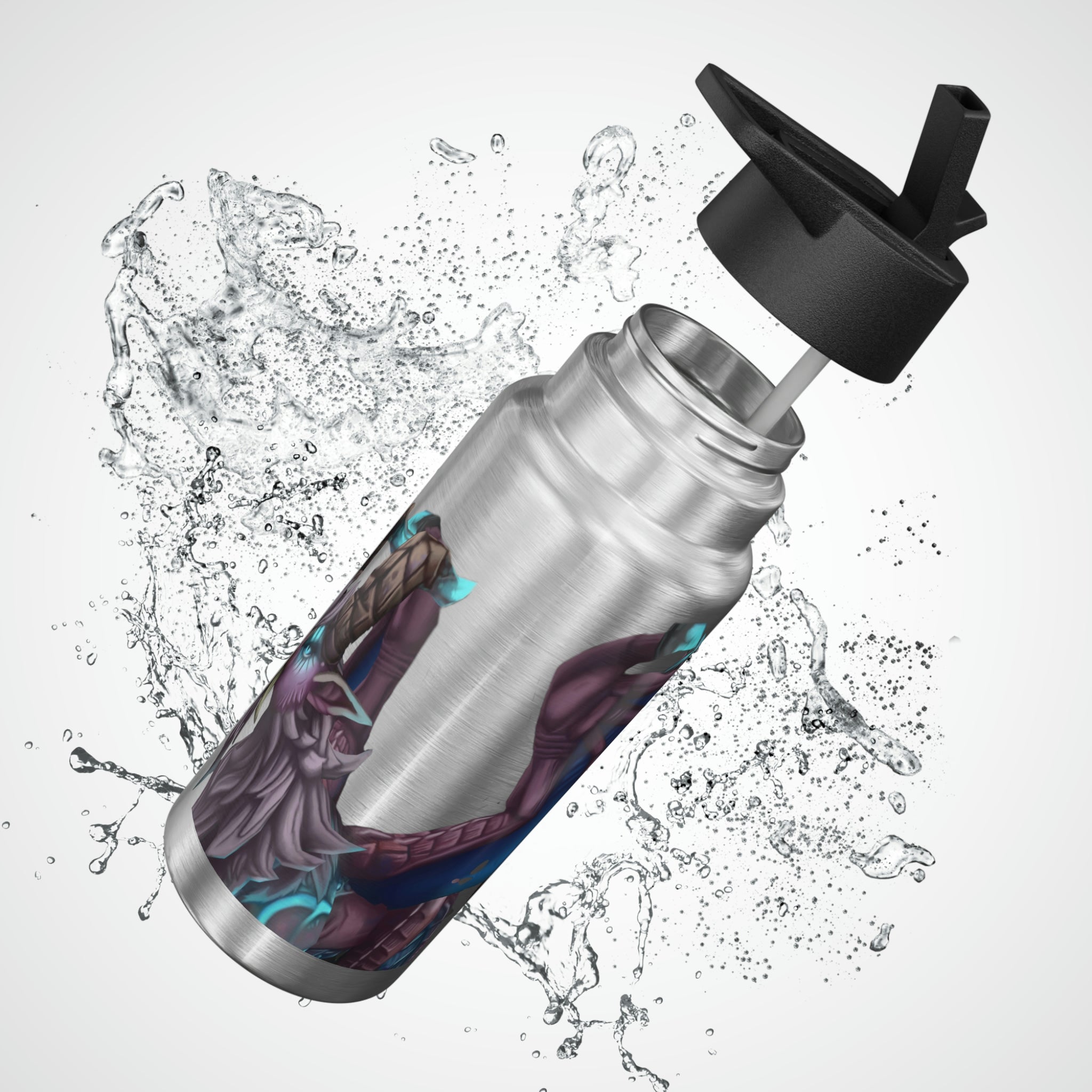 Deviant Dungeon Lurker Gator Tumbler, 32oz stainless steel with a black cap and straw, featuring customizable design.