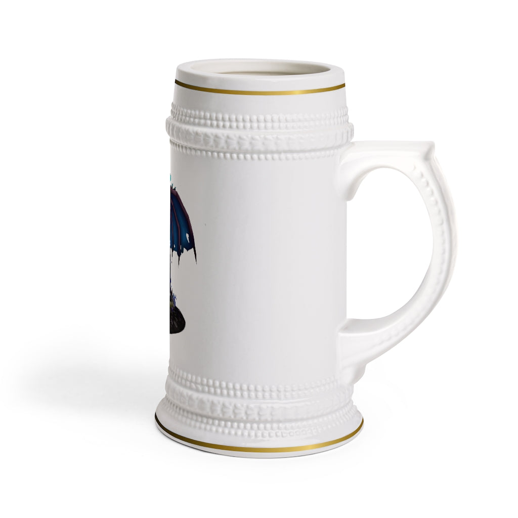 Deviant Dungeon Lurker Stein Mug featuring ribbed outlines and a durable white ceramic finish, perfect for customization.