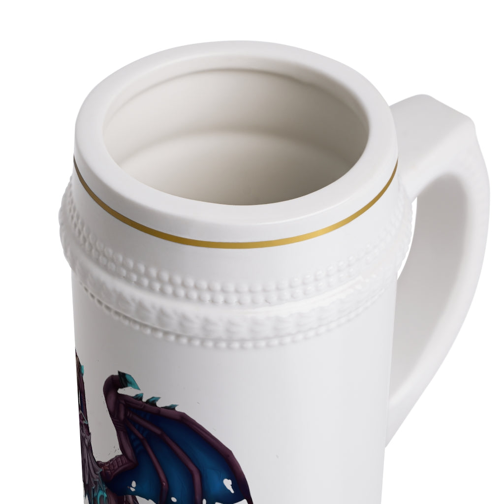 Deviant Dungeon Lurker Stein Mug featuring ribbed outlines and a durable white ceramic finish, perfect for customization.