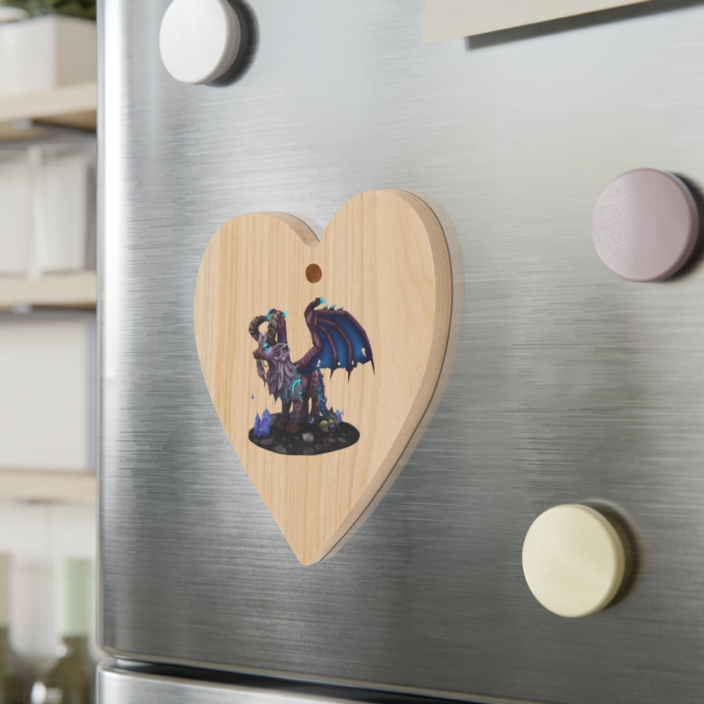 Deviant Dungeon Lurker Wooden Christmas Ornaments in various whimsical shapes, featuring a rustic wooden finish and red hanging ribbons.