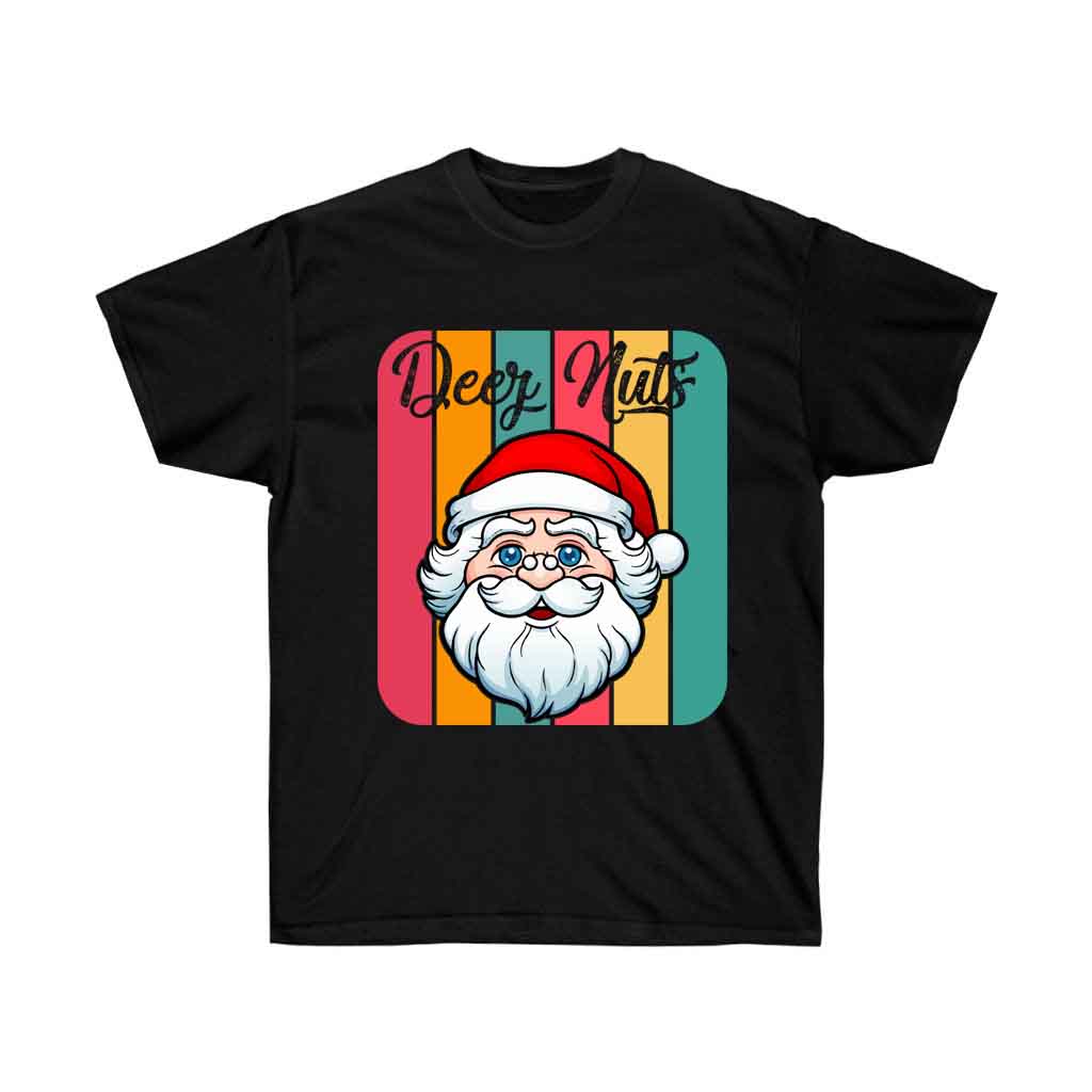 Deez Nuts Christmas T-shirt featuring a humorous design, made from 100% soft cotton, perfect for holiday celebrations.