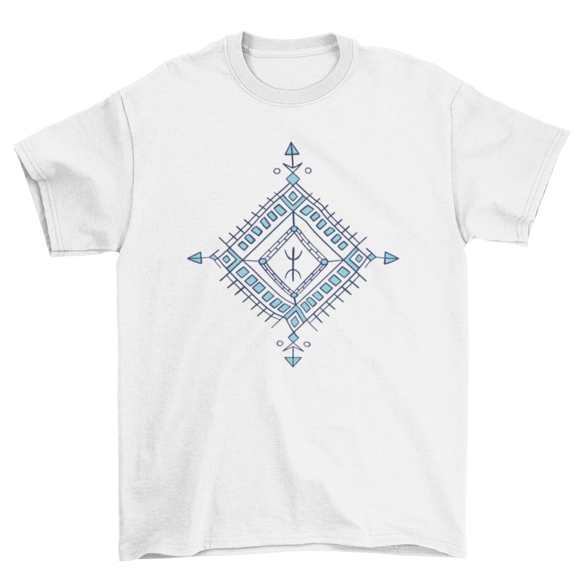 Stylish t-shirt featuring a diamond-shaped Berber symbol decoration, showcasing cultural artistry.