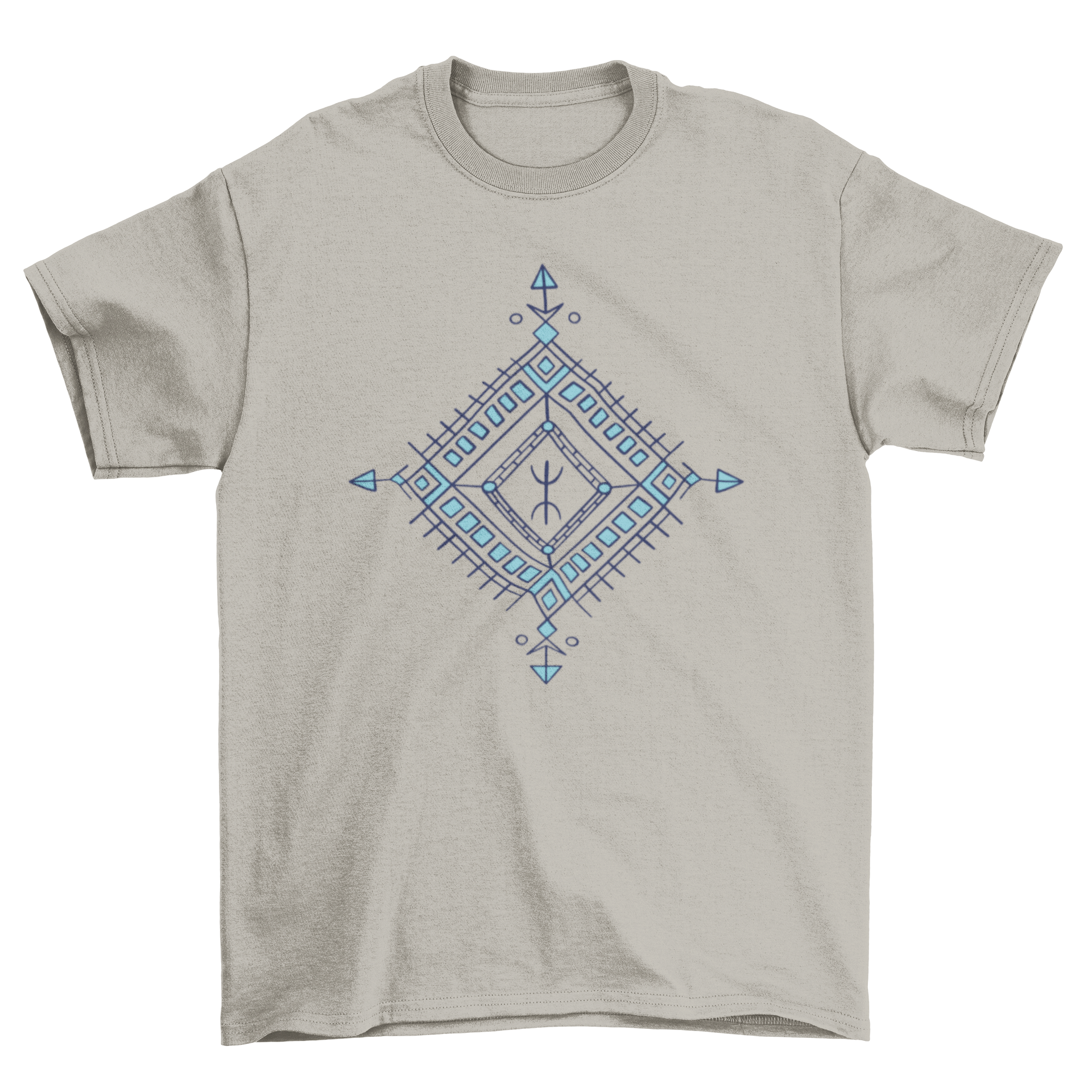 Stylish t-shirt featuring a diamond-shaped Berber symbol decoration, showcasing cultural artistry.