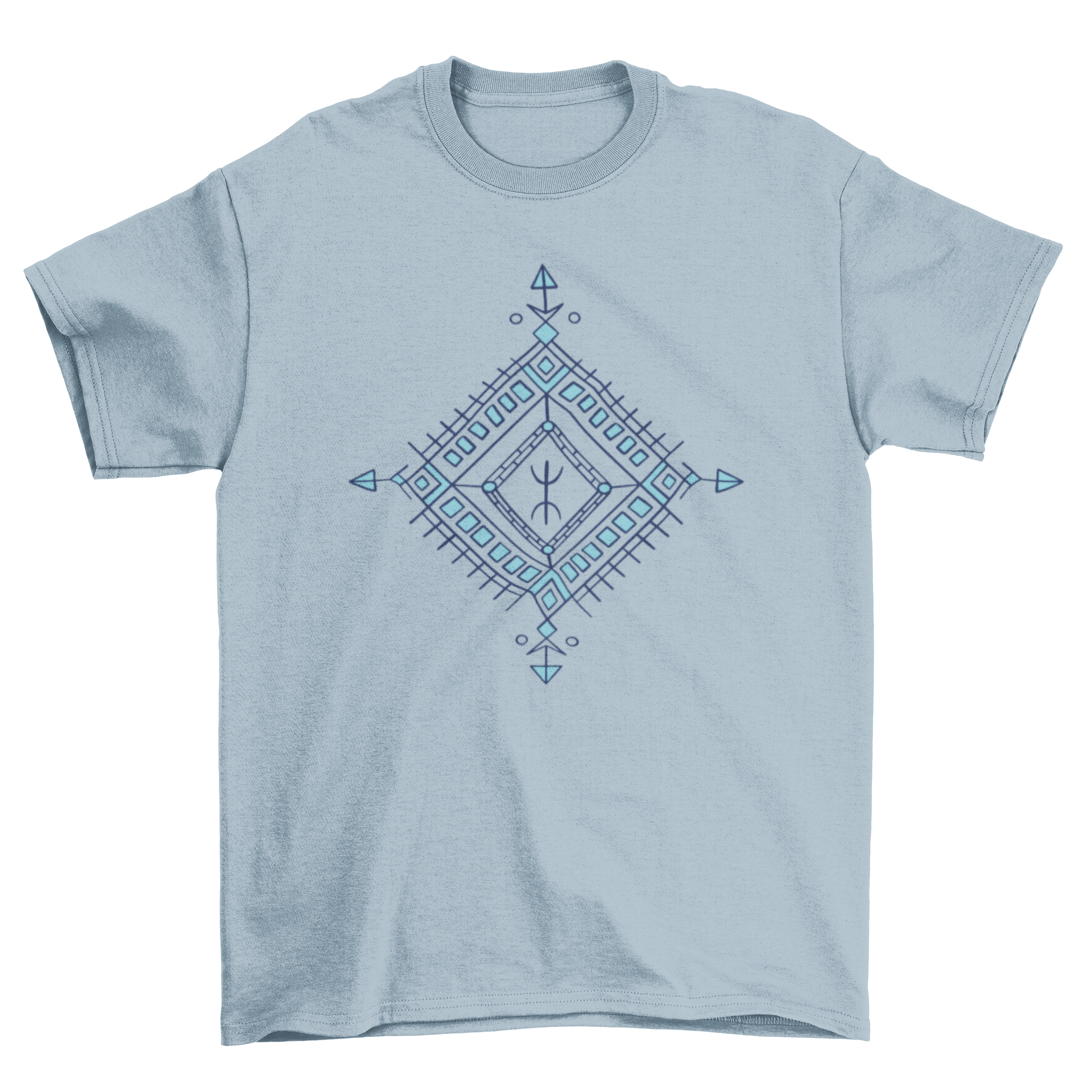 Stylish t-shirt featuring a diamond-shaped Berber symbol decoration, showcasing cultural artistry.