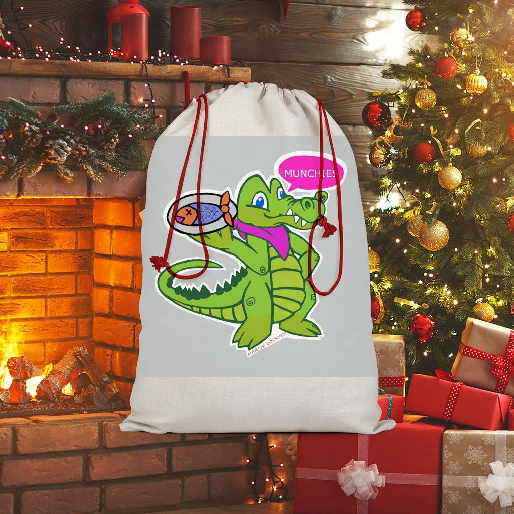 Diner Croc Sublimation Linen Drawstring Sack with red drawstring, showcasing eco-friendly print and linen texture.