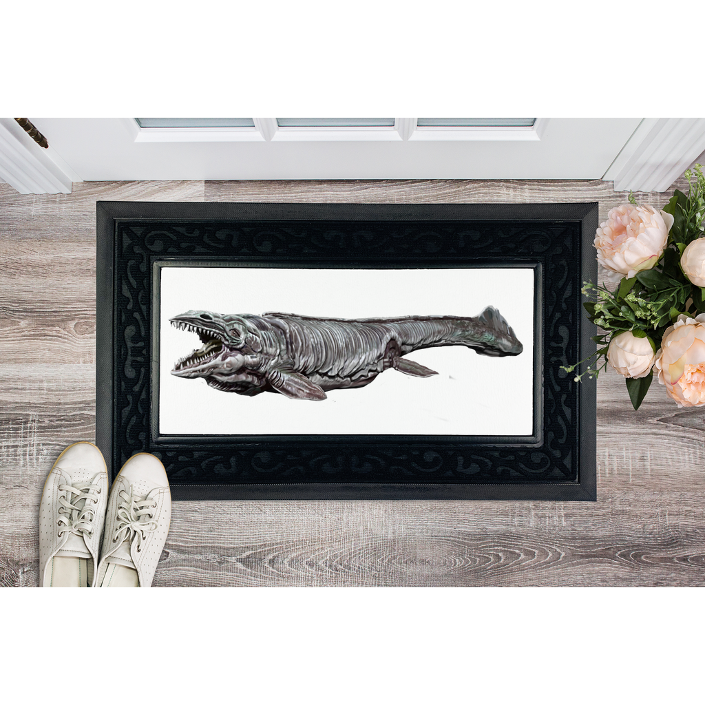 Dino Sea Creature Sublimation Heavy Duty Door Mat with a vibrant design and non-slip rubber base, perfect for personalization.