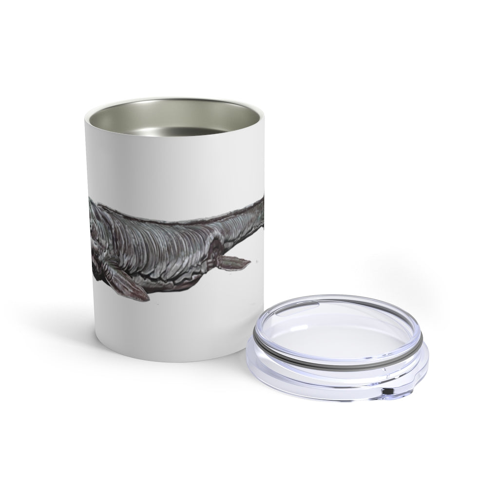 Dino Sea Creature Tumbler 10oz featuring a fun design, stainless steel body, and a see-thru plastic lid.
