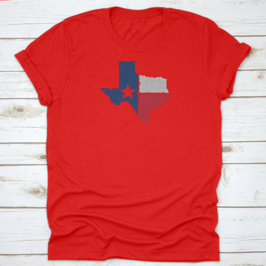 Distressed Texture Texas State Icon design on a comfortable cotton t-shirt, showcasing Texas pride.