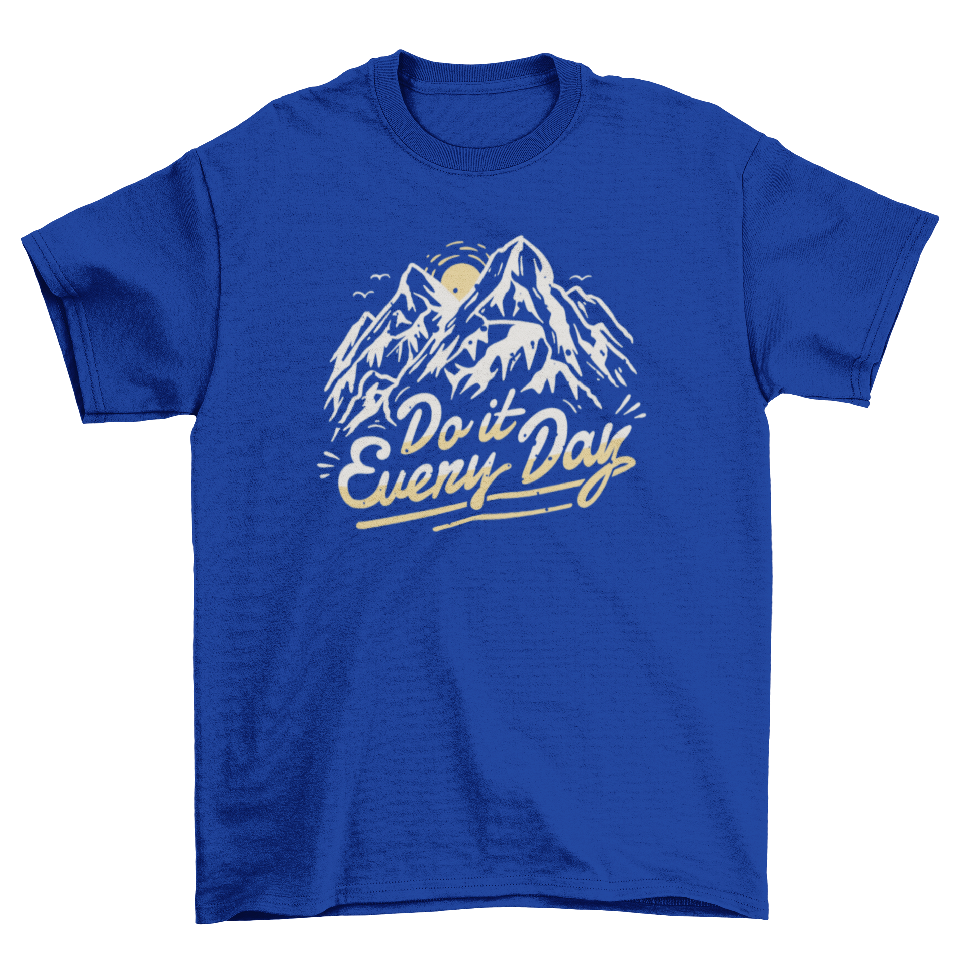 A stylish t-shirt featuring a mountain background and the quote 'Do it every day', perfect for hiking enthusiasts.