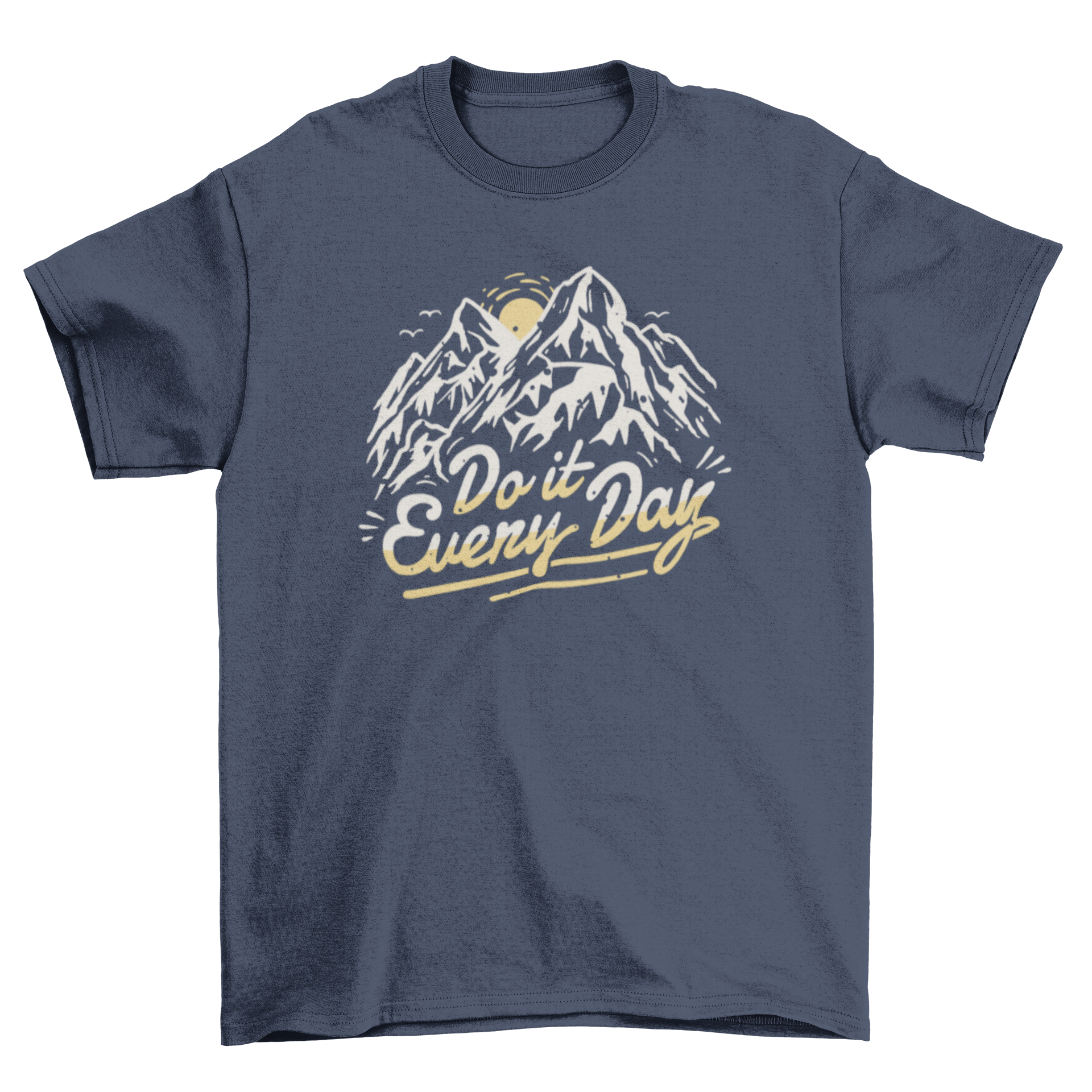 A stylish t-shirt featuring a mountain background and the quote 'Do it every day', perfect for hiking enthusiasts.