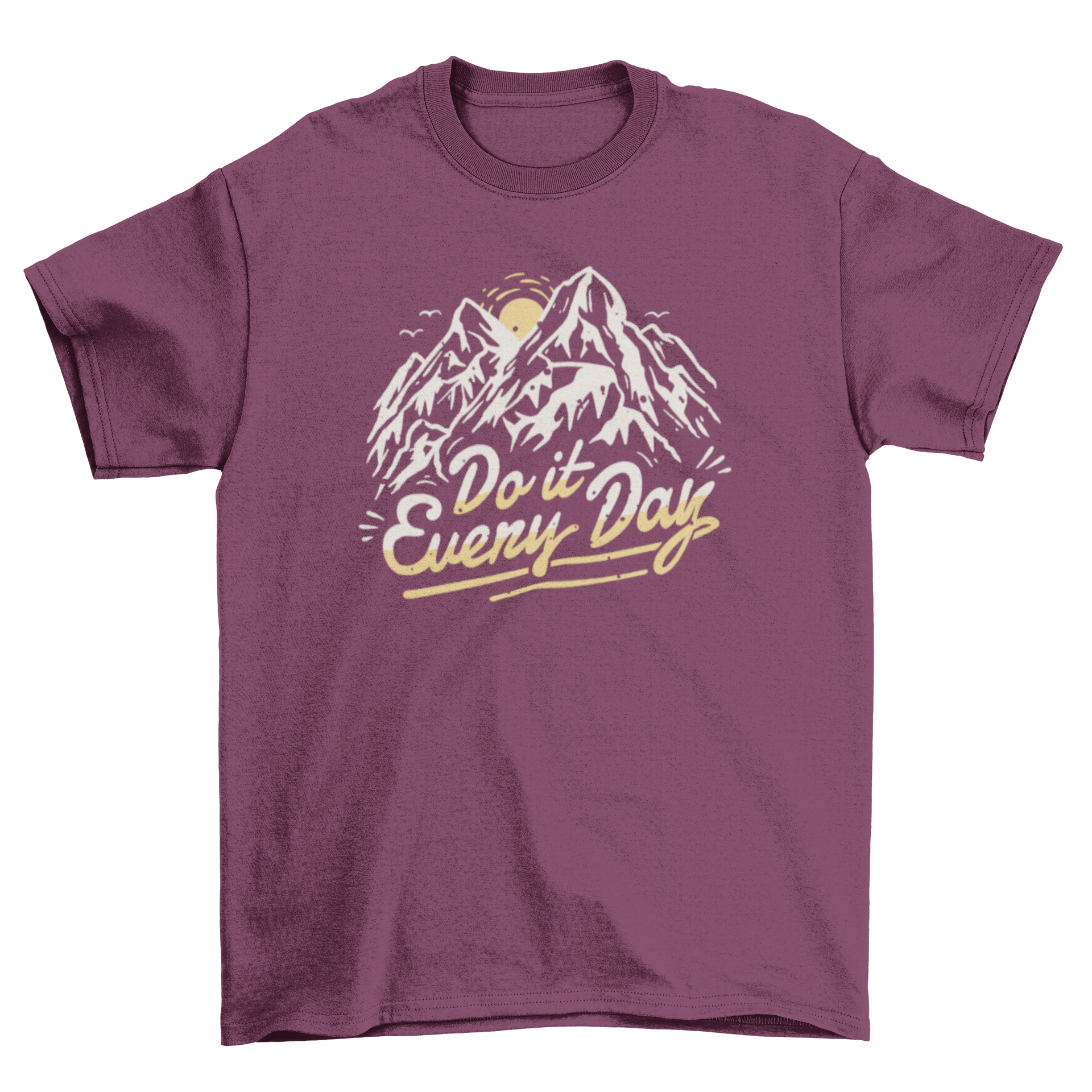 A stylish t-shirt featuring a mountain background and the quote 'Do it every day', perfect for hiking enthusiasts.