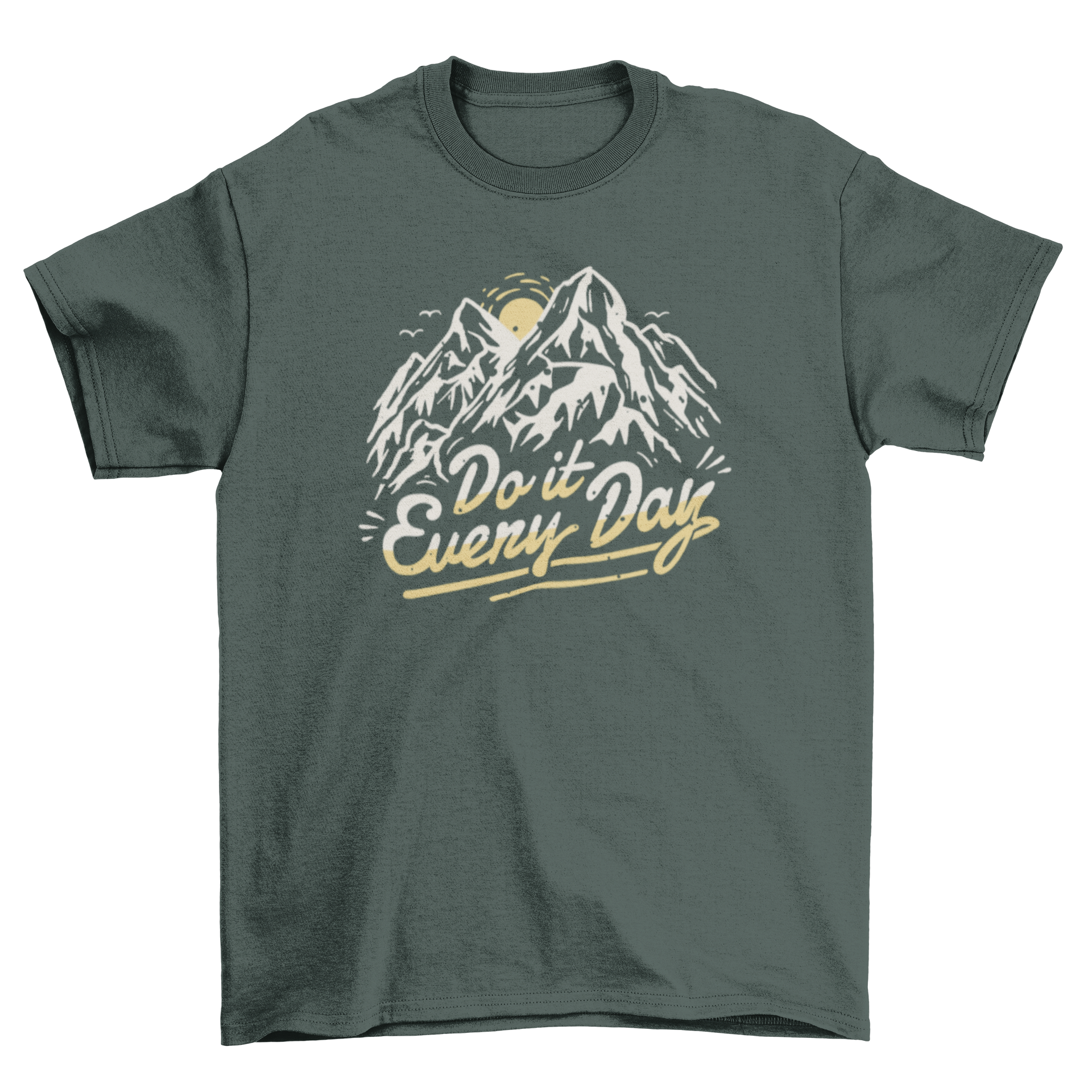 A stylish t-shirt featuring a mountain background and the quote 'Do it every day', perfect for hiking enthusiasts.