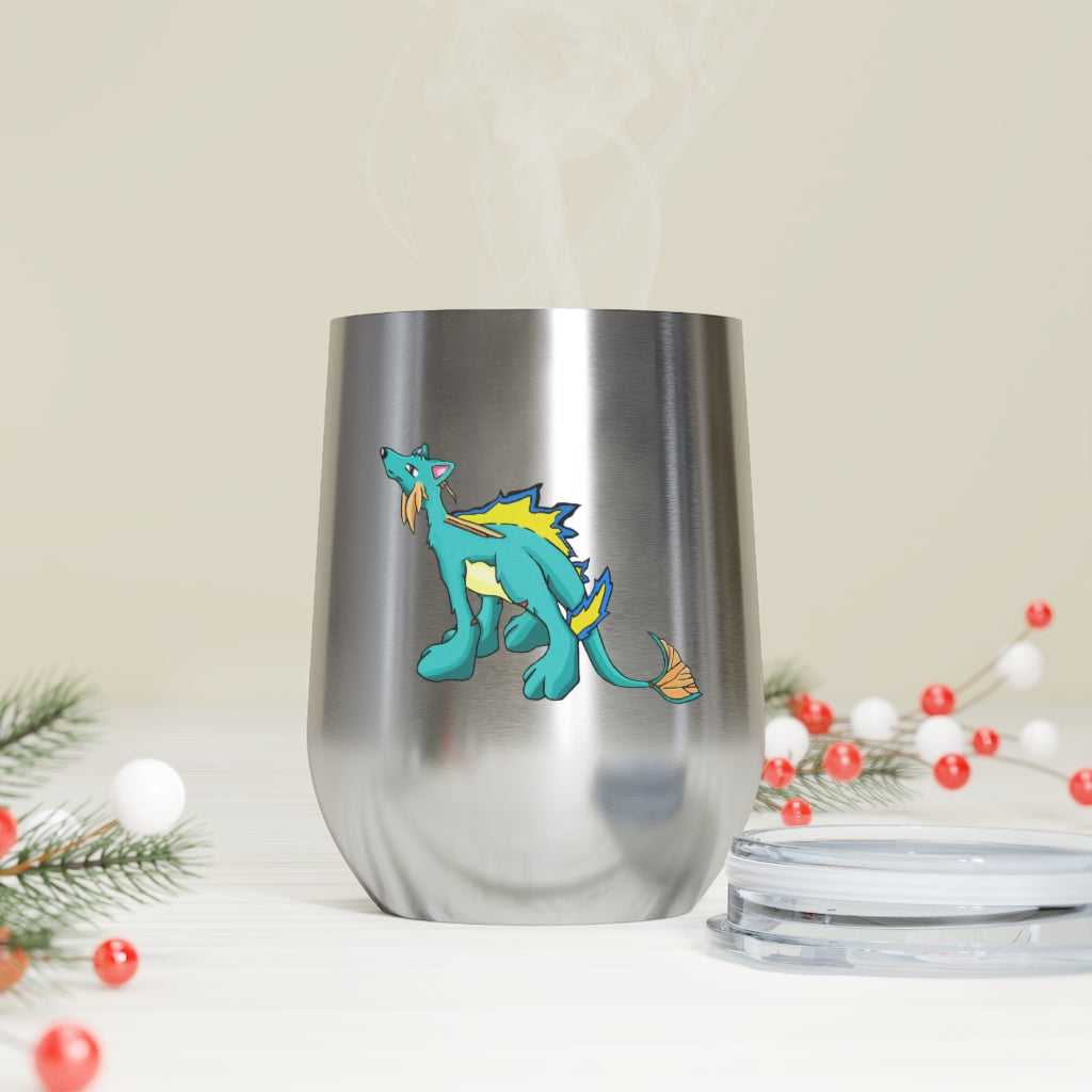 Doffis 12oz Insulated Wine Tumbler in stainless steel with a clear lid, showcasing its sleek design and double-wall insulation.