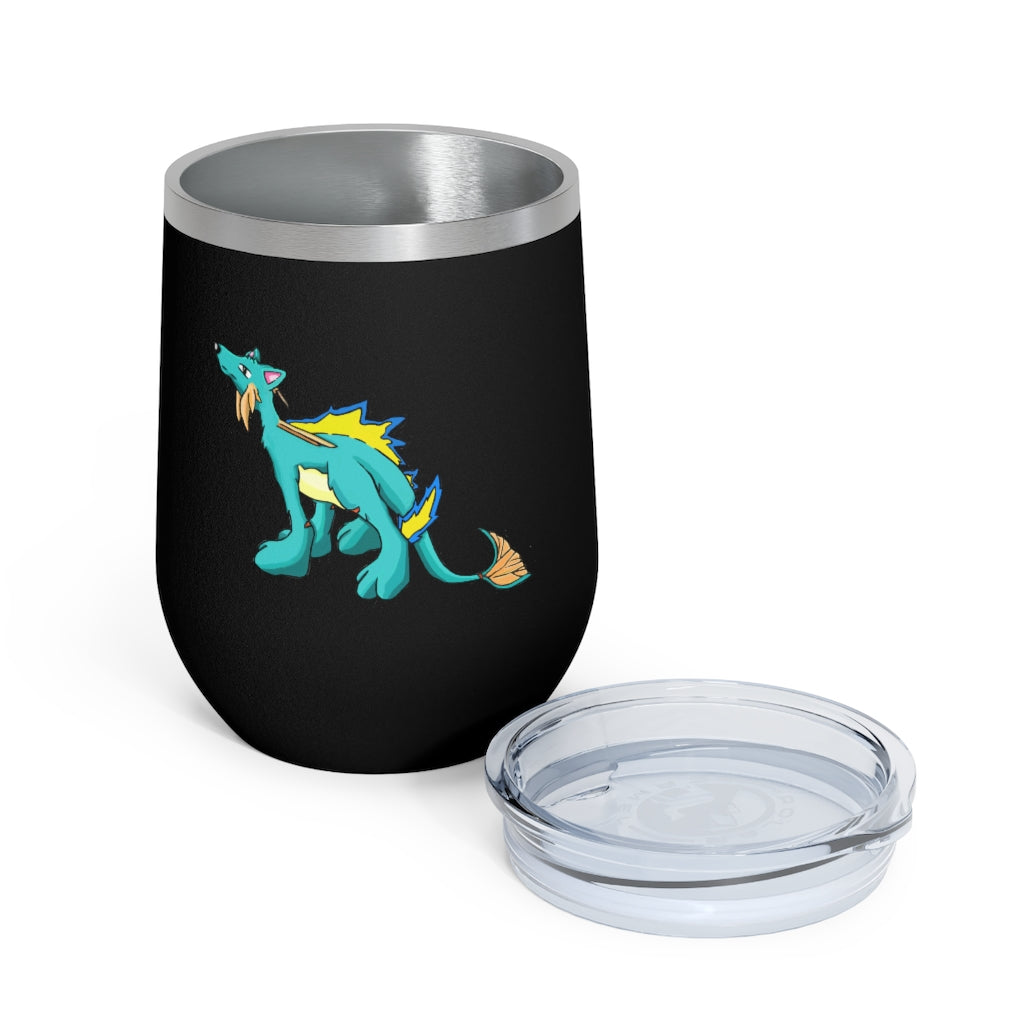 Doffis 12oz Insulated Wine Tumbler in stainless steel with a clear lid, showcasing its sleek design and double-wall insulation.